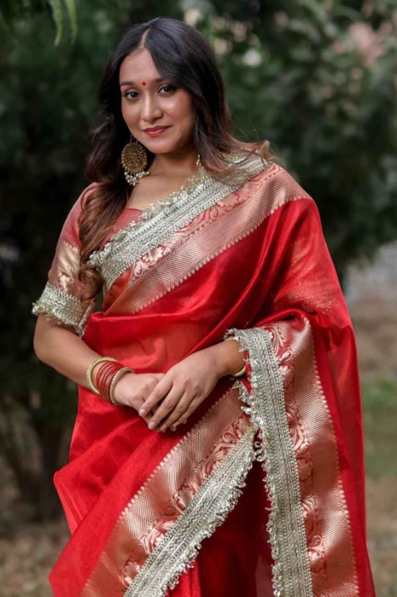 Banarasi-Inspired Tissue Silk with Zari-Embroidered Border Ready To Wear Saree