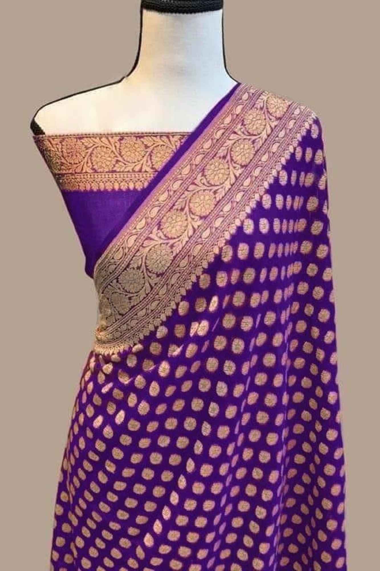 Khadi Georgette Silk with Golden Woven Motifs Ready To Wear Saree