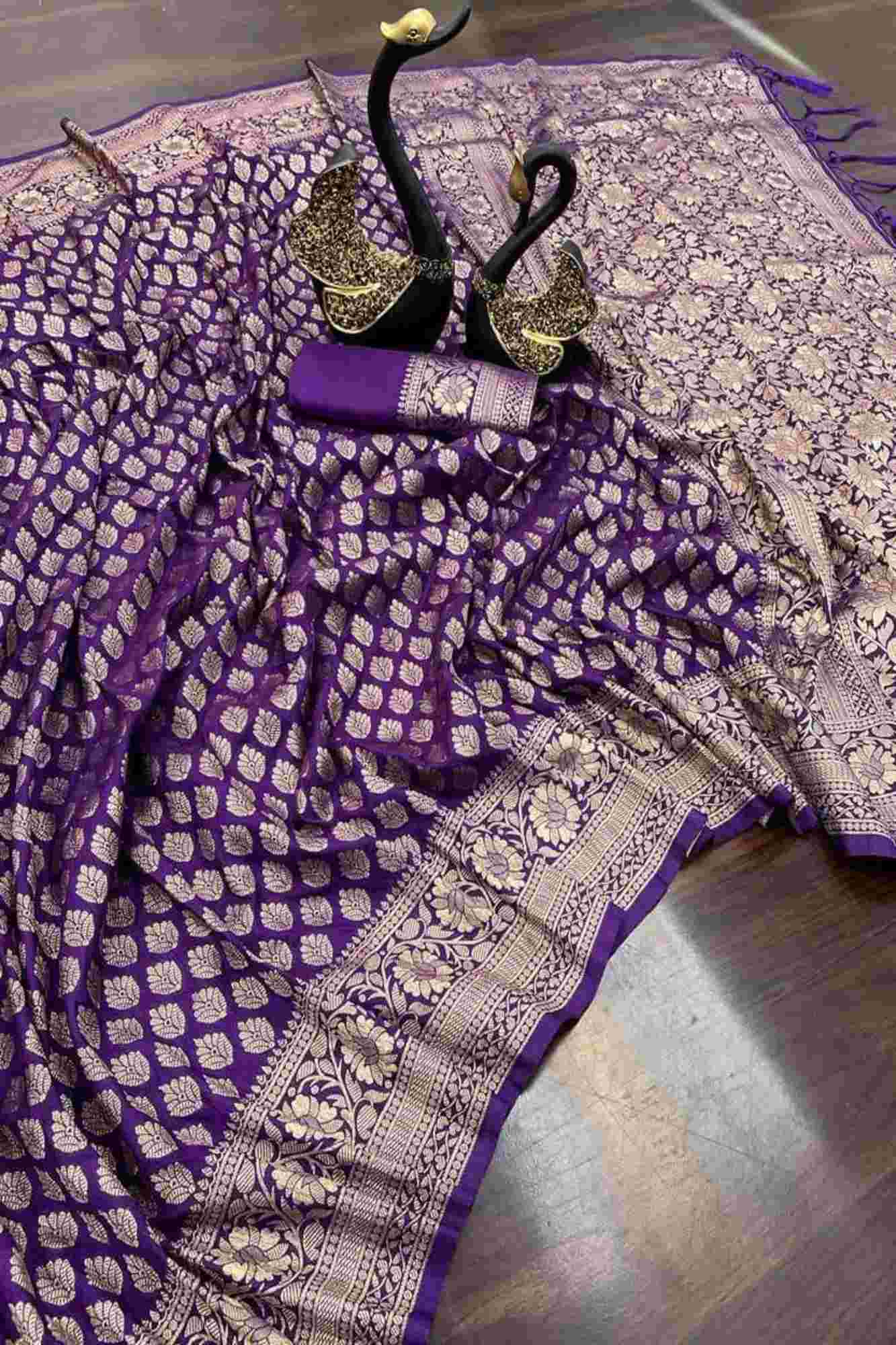 Khadi Georgette Silk with Golden Woven Motifs Ready To Wear Saree