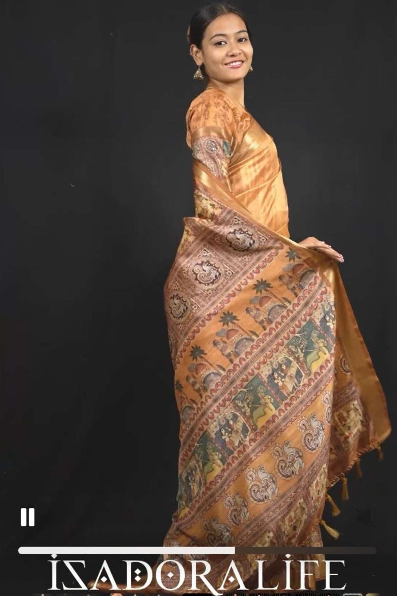 Zip & Go Saree:Mysore Inspired Silk with Kalamkari Motif Zip and Go saree