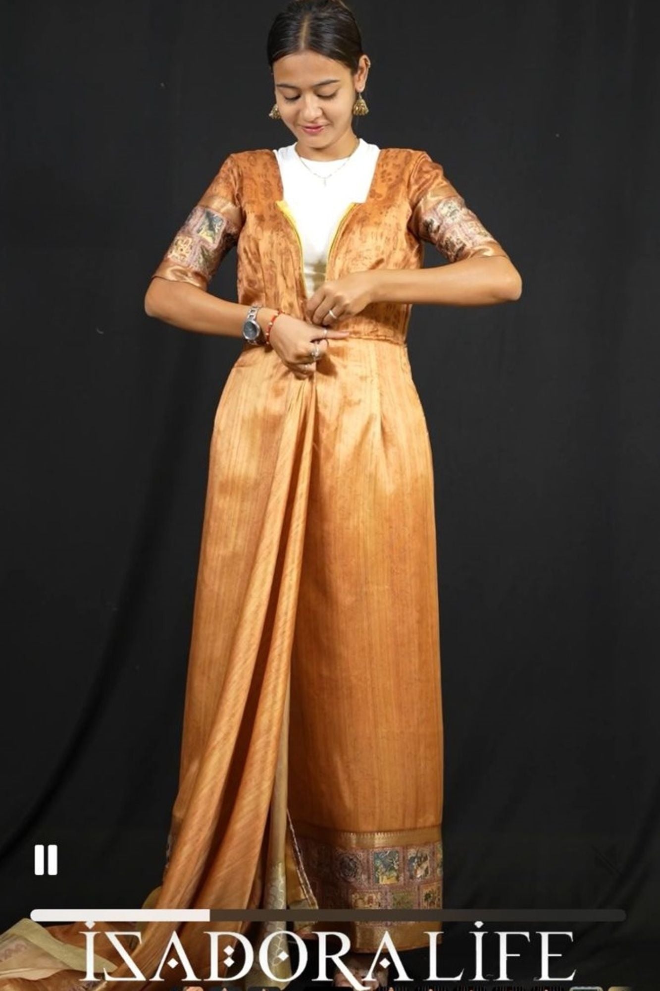 Zip & Go Saree:Mysore Inspired Silk with Kalamkari Motif Zip and Go saree