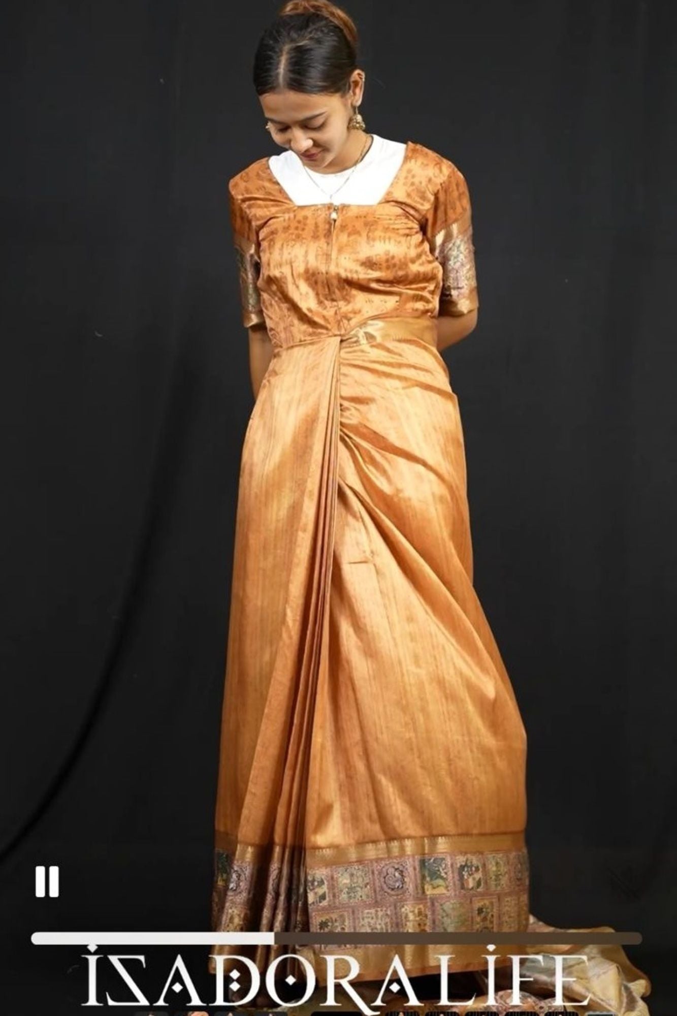 Zip & Go Saree:Mysore Inspired Silk with Kalamkari Motif Zip and Go saree