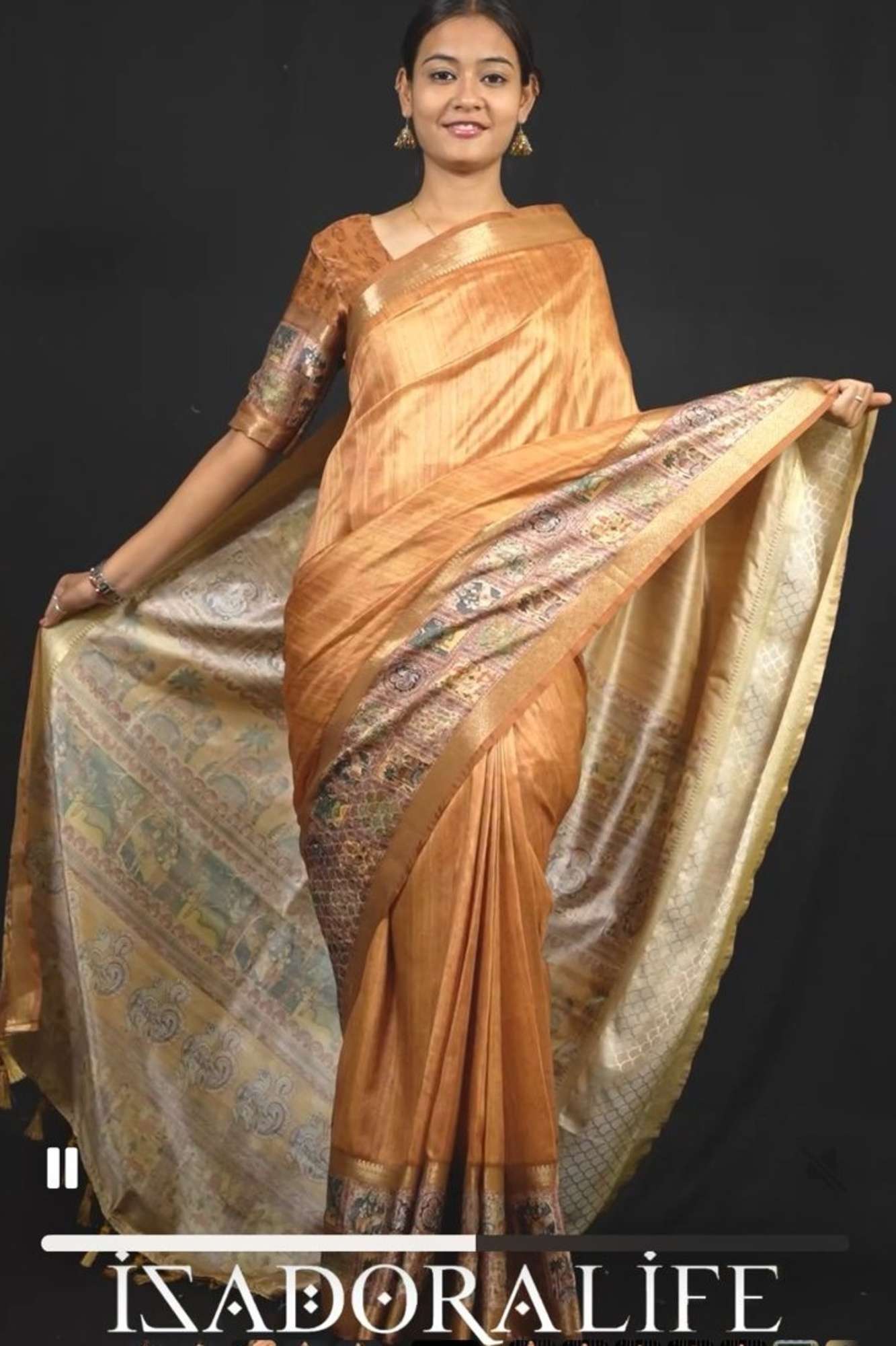 Zip & Go Saree:Mysore Inspired Silk with Kalamkari Motif Zip and Go saree