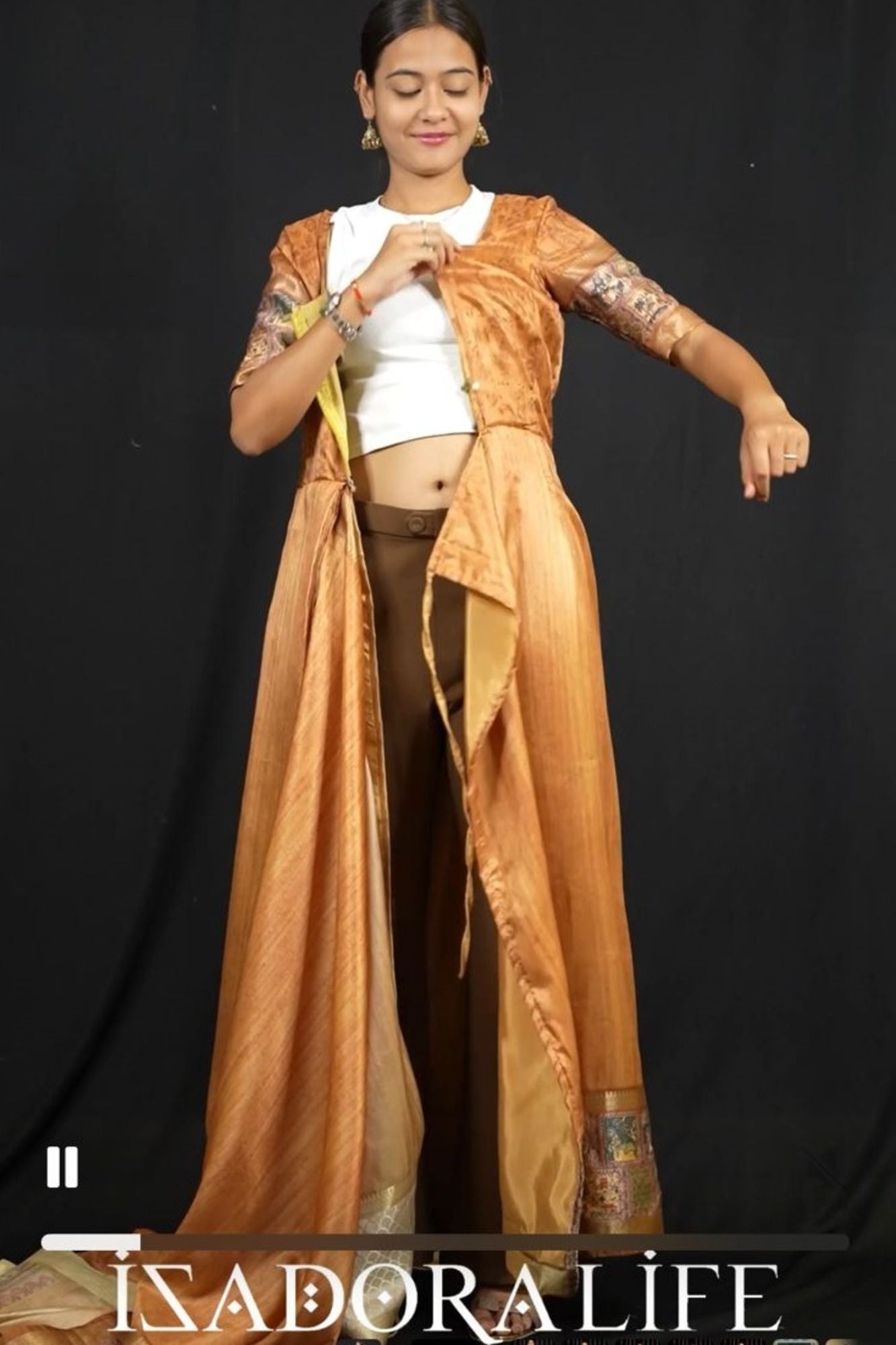 Zip & Go Saree:Mysore Inspired Silk with Kalamkari Motif Zip and Go saree