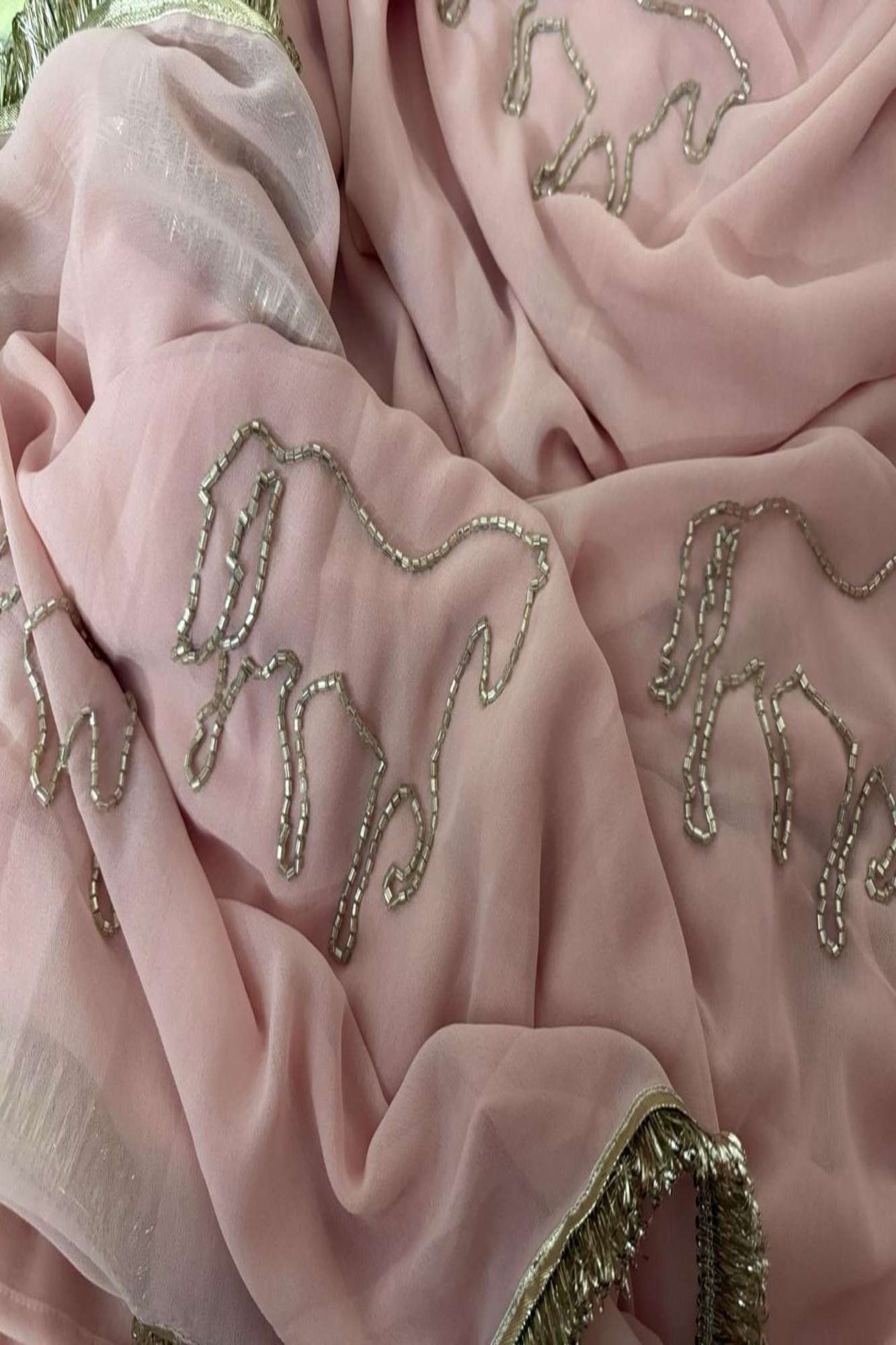 Hand Cutdanawork & Fringe Border Ready To Wear Saree