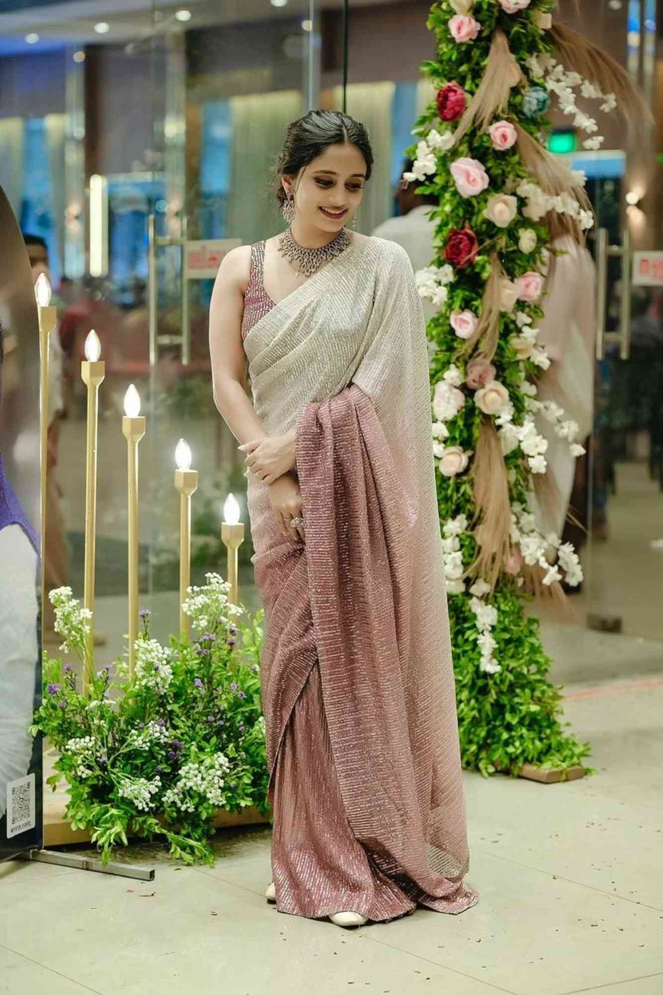 Georgette with 3MM Rainbow Sequin Embroidery Ready To Wear Saree