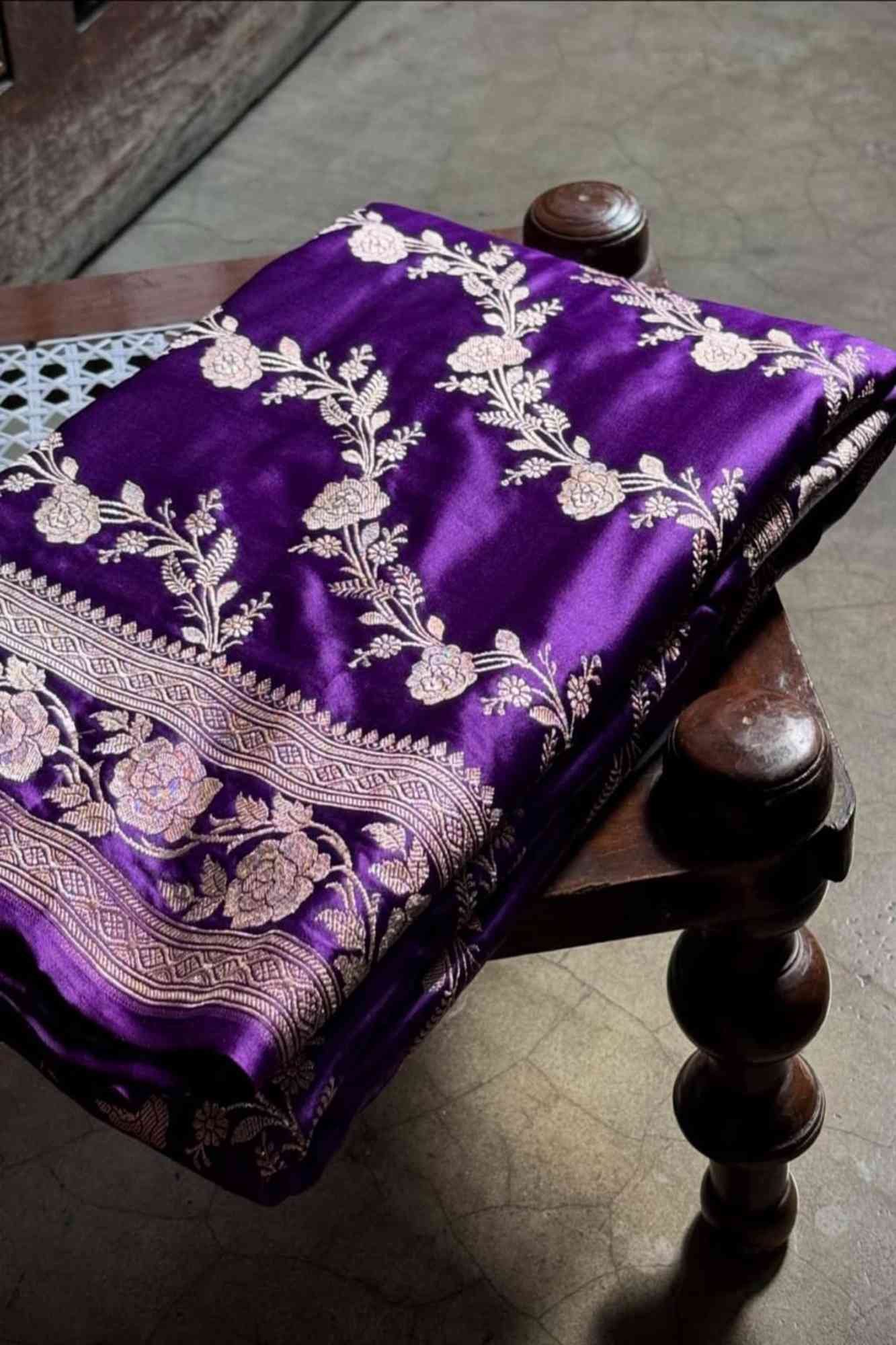 Royal Purple Mashru Silk with All-Over Zari Weave & Rich Pallu Ready To Wear Saree