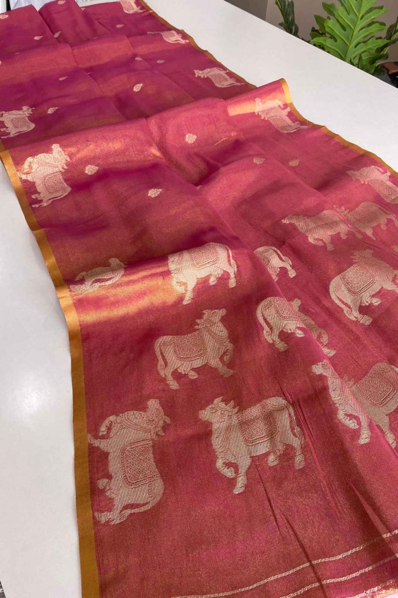 Zari Tissue Silk with Intricate Nandi Motifs Ready To Wear Saree