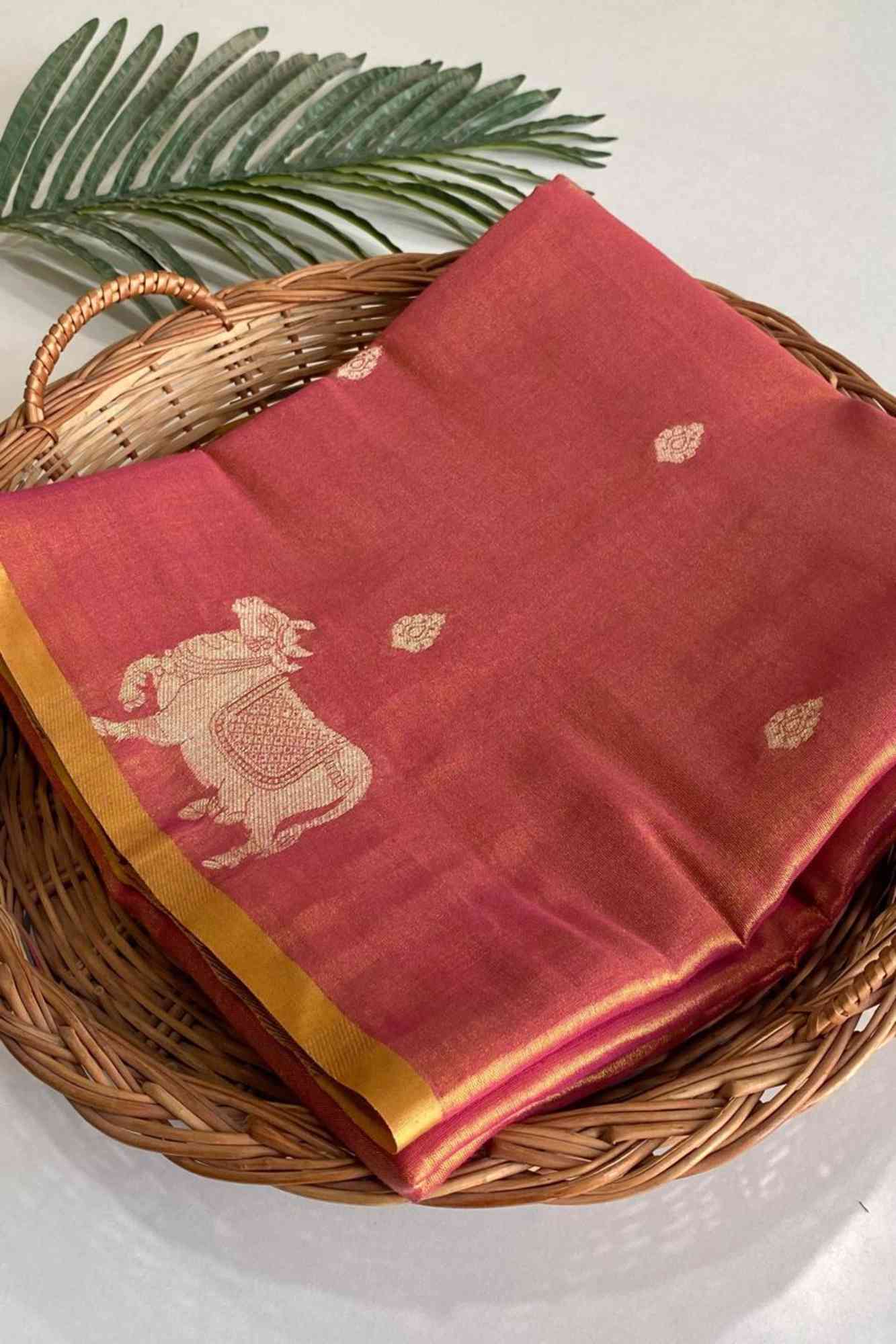 Zari Tissue Silk with Intricate Nandi Motifs Ready To Wear Saree