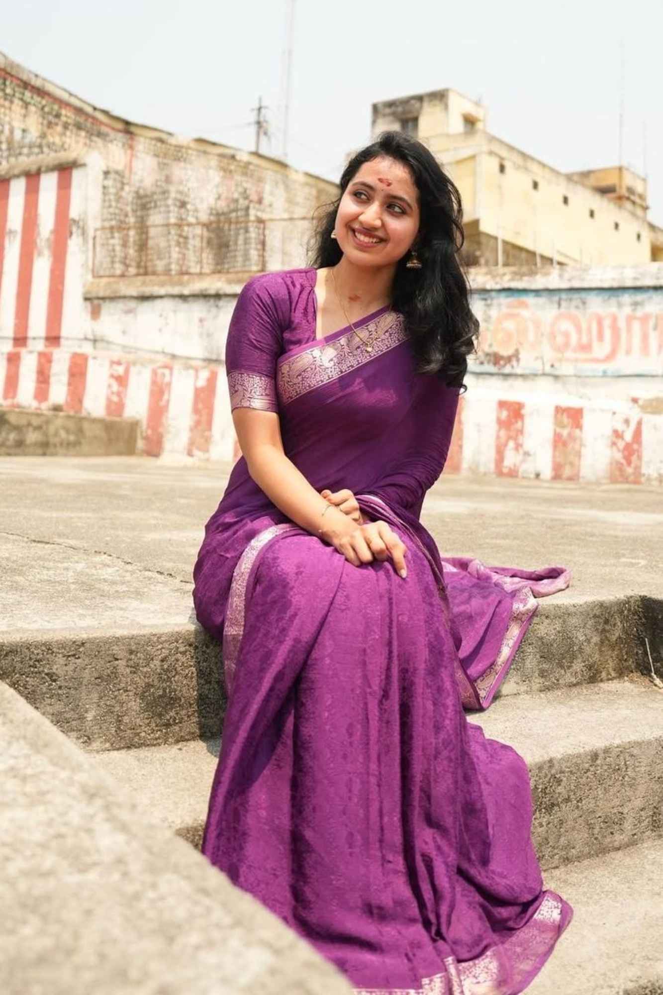 Royal Purple Viscose Chinon with Elegant All-Over Weaving Pattern Ready To Wear Saree