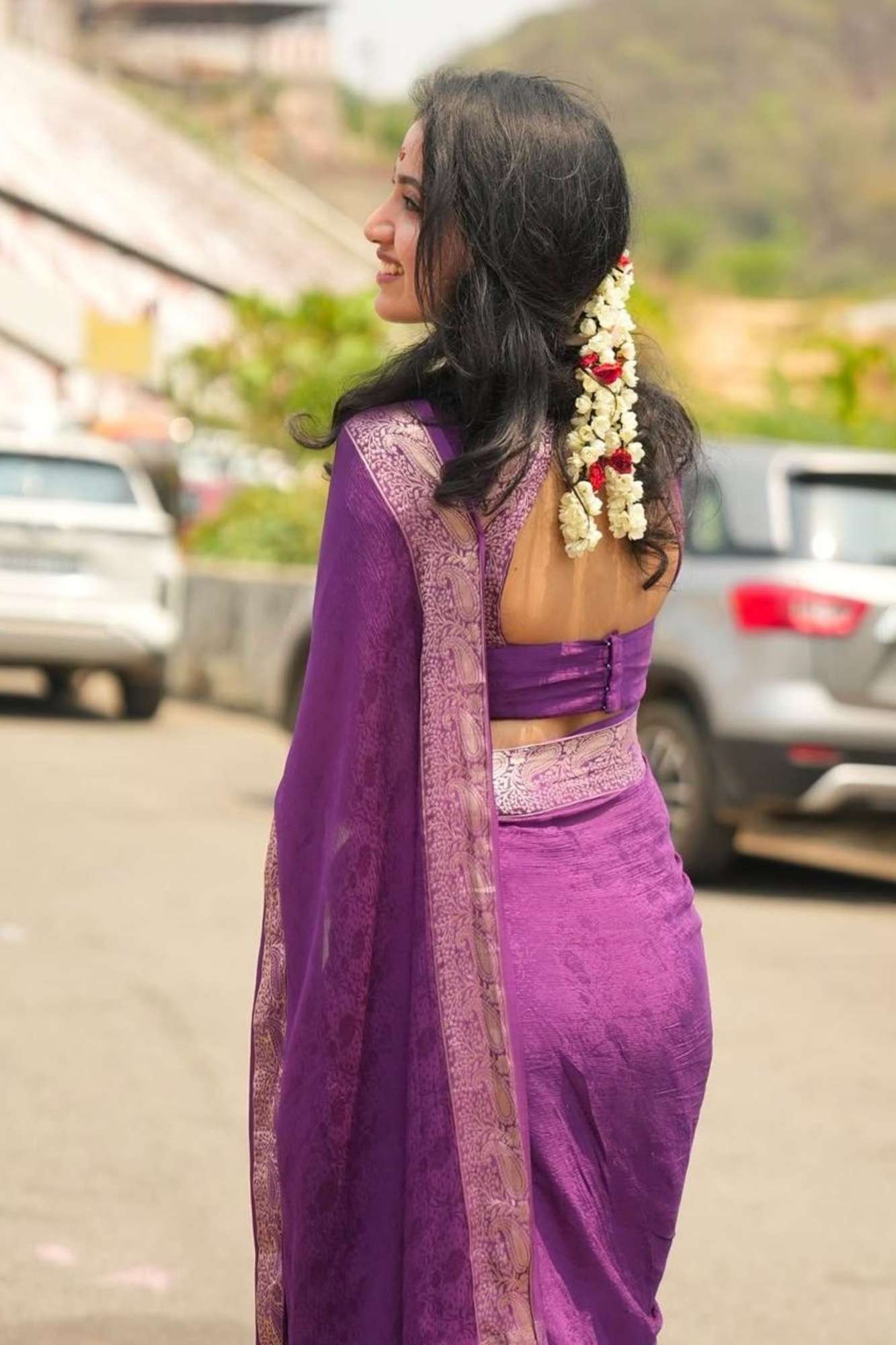 Royal Purple Viscose Chinon with Elegant All-Over Weaving Pattern Ready To Wear Saree