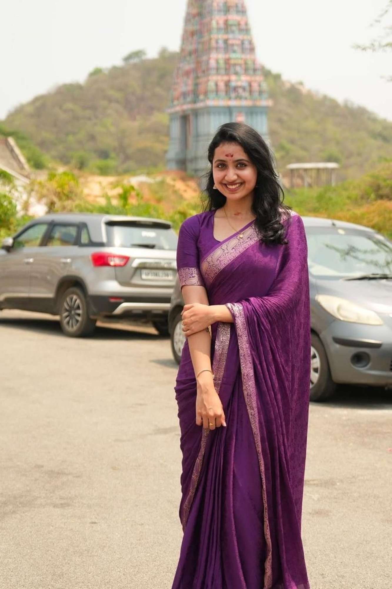 Royal Purple Viscose Chinon with Elegant All-Over Weaving Pattern Ready To Wear Saree