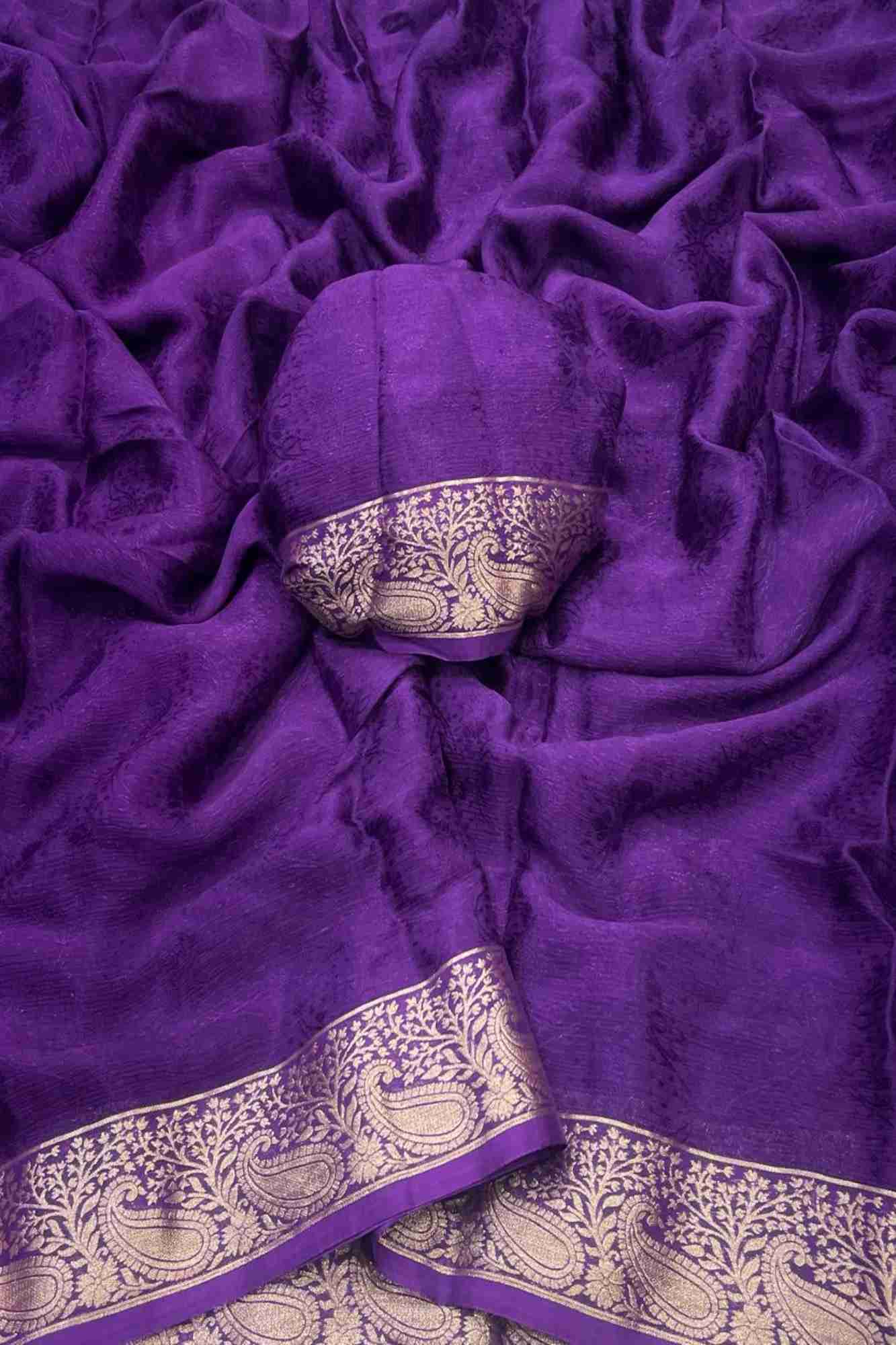 Royal Purple Viscose Chinon with Elegant All-Over Weaving Pattern Ready To Wear Saree