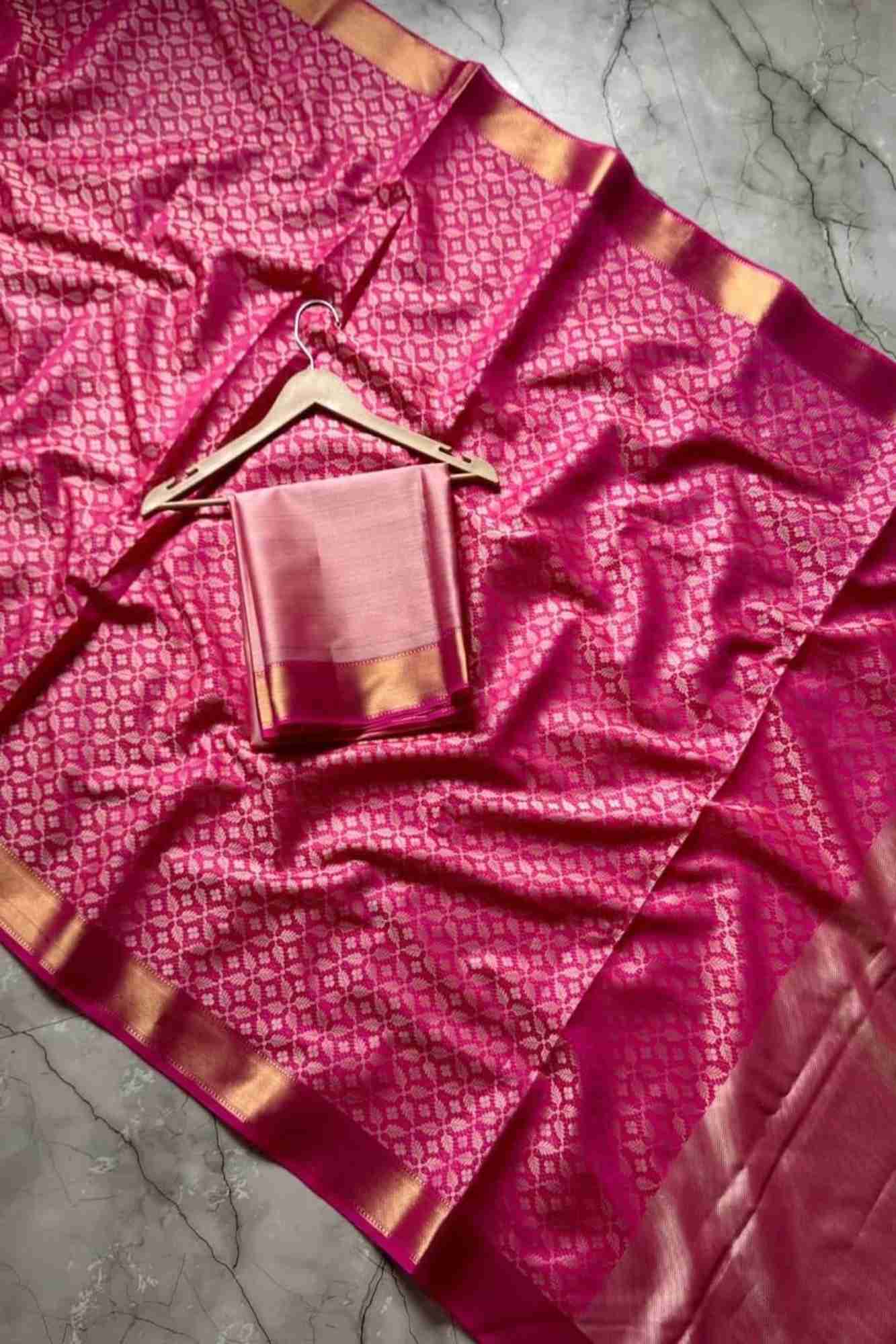Magenta Tapeta Silk with Golden Zari Border Ready To Wear Saree