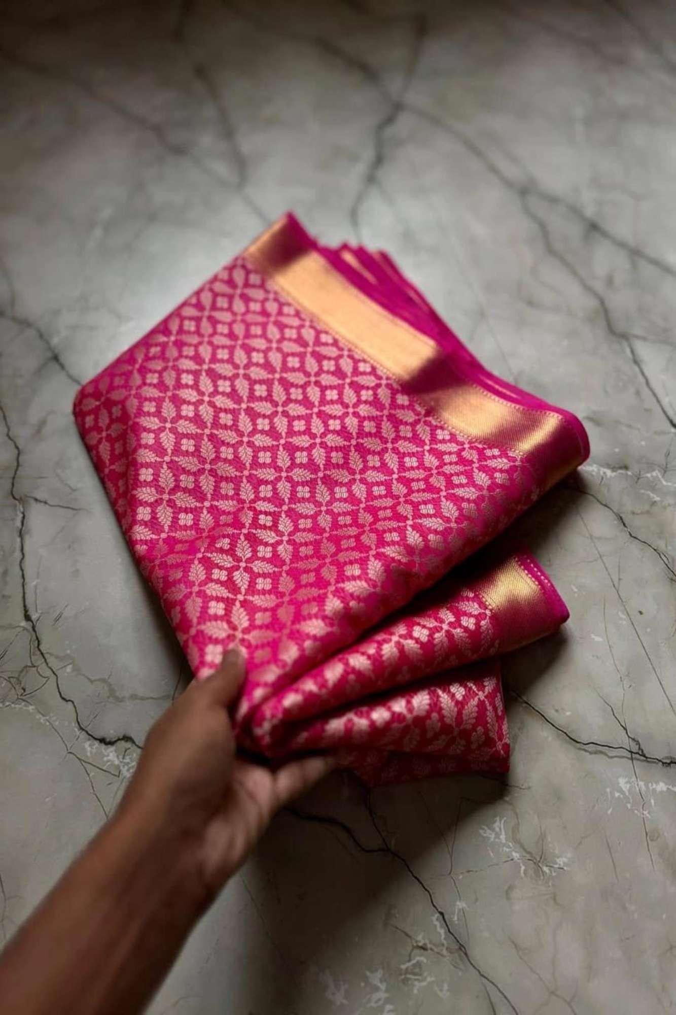 Magenta Tapeta Silk with Golden Zari Border Ready To Wear Saree