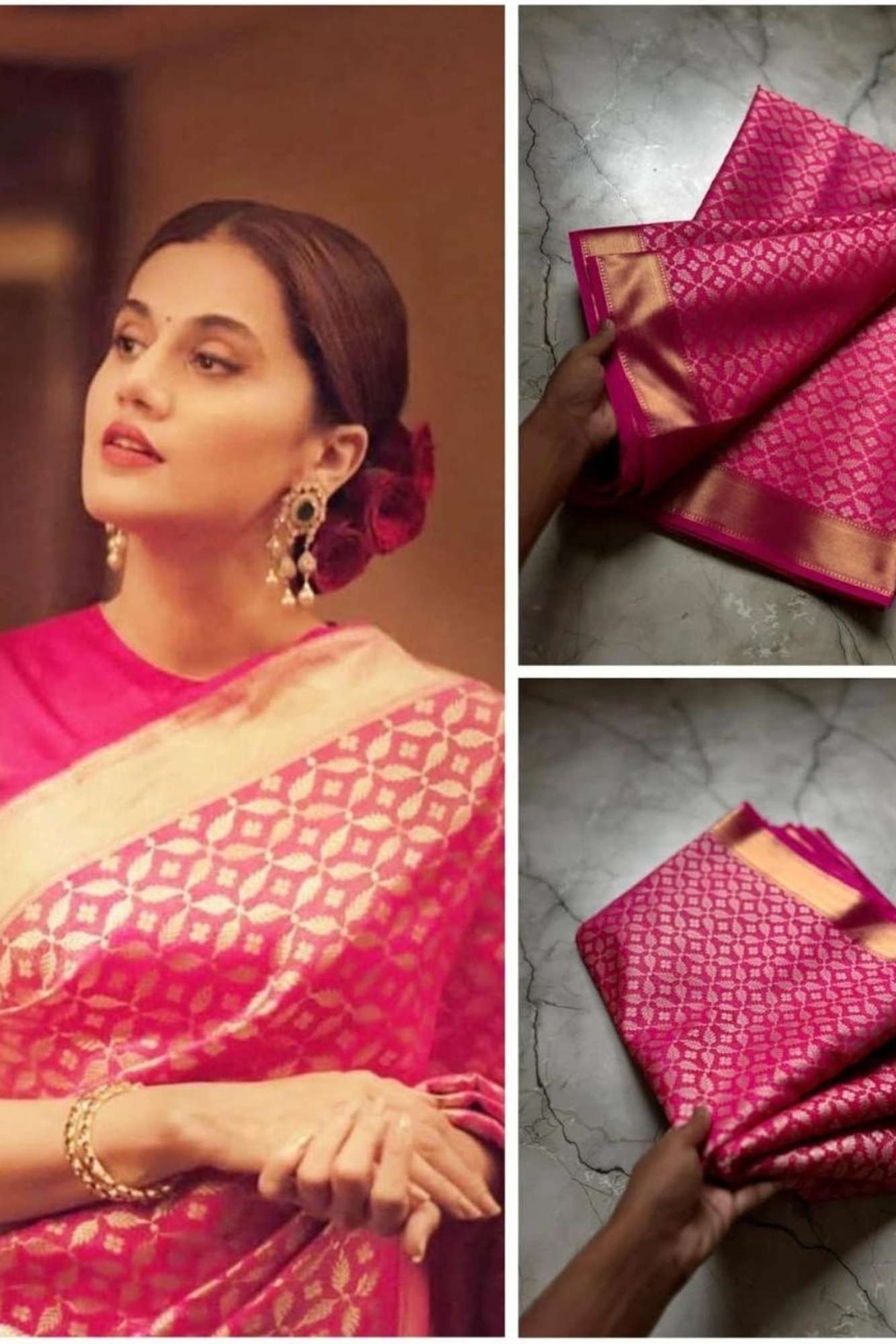 Magenta Tapeta Silk with Golden Zari Border Ready To Wear Saree