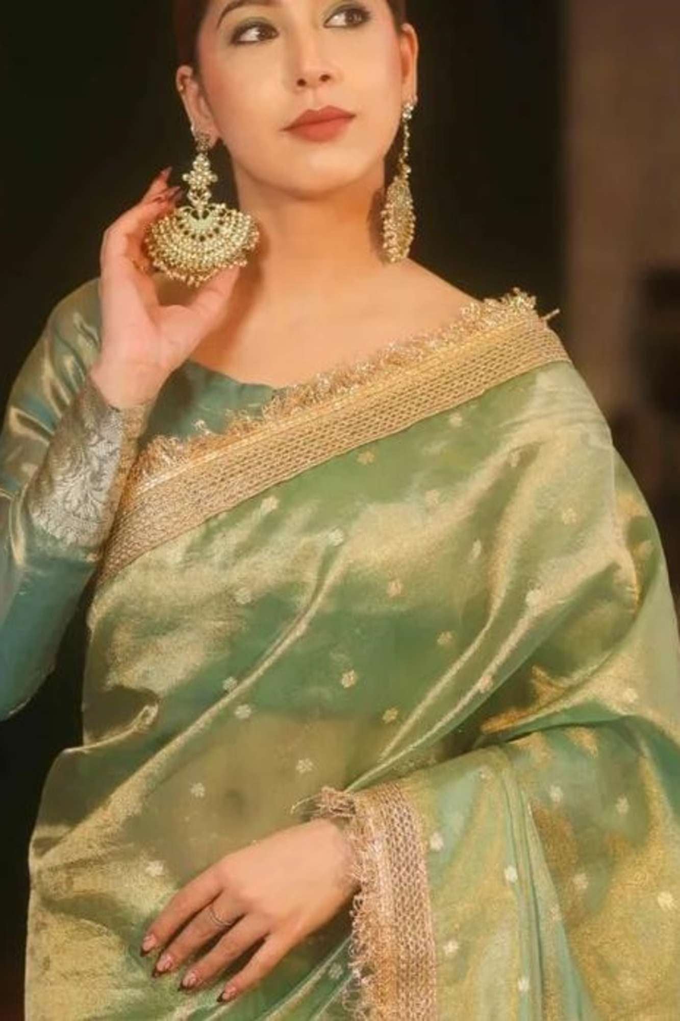 Banarasi Tissue Silk with Zari Butis, Embellished Border Dhoop Chaav Ready To Wear Saree