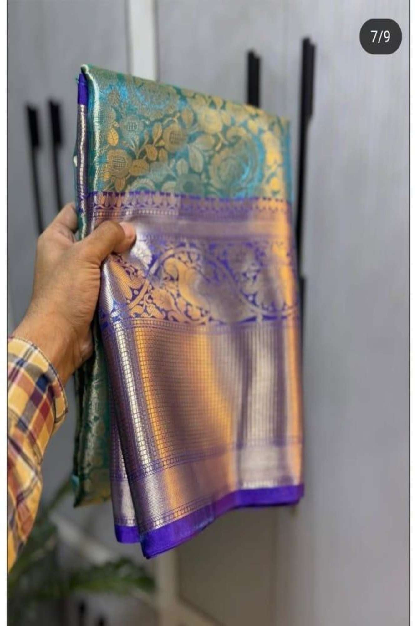 Zari Tissue Silk with Dual-Tone Peacock Motif Border Ready To Wear Saree
