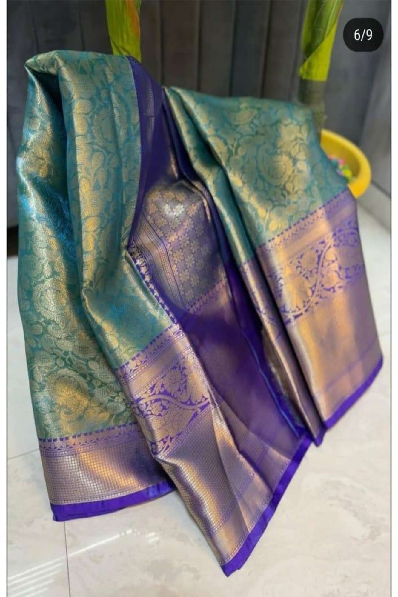 Zari Tissue Silk with Dual-Tone Peacock Motif Border Ready To Wear Saree