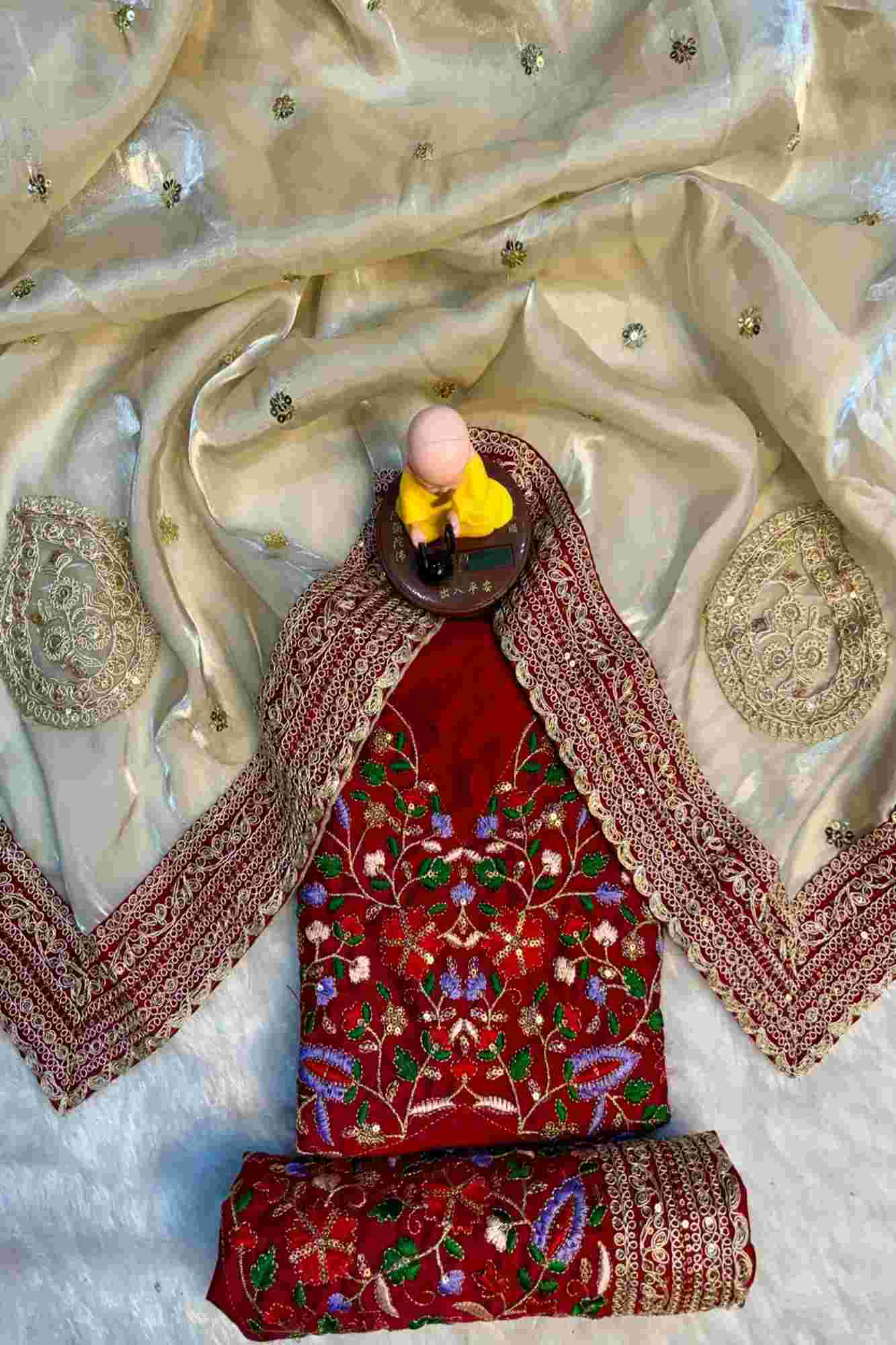 Jimi Chu Fabric with Embroidery Lace Border & Sequin Butti Work Ready To Wear Saree