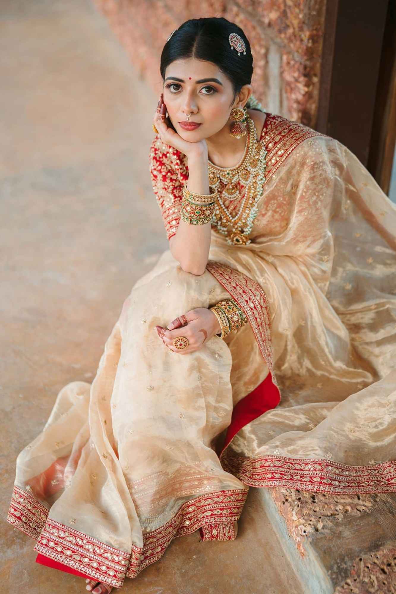 Jimi Chu Fabric with Embroidery Lace Border & Sequin Butti Work Ready To Wear Saree