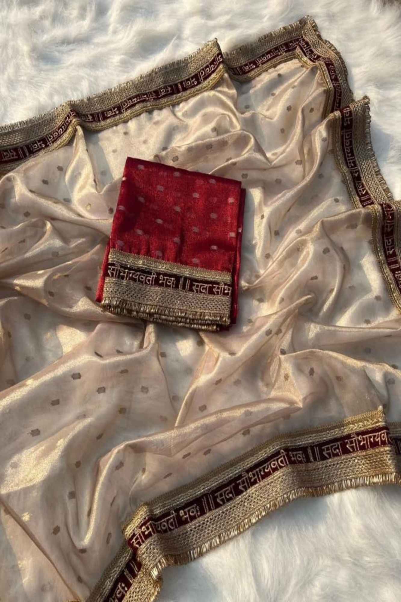 Diwali Special - Tissue Silk with “Sada Saubhagyavati Bhava” zari Border Ready To Wear Saree