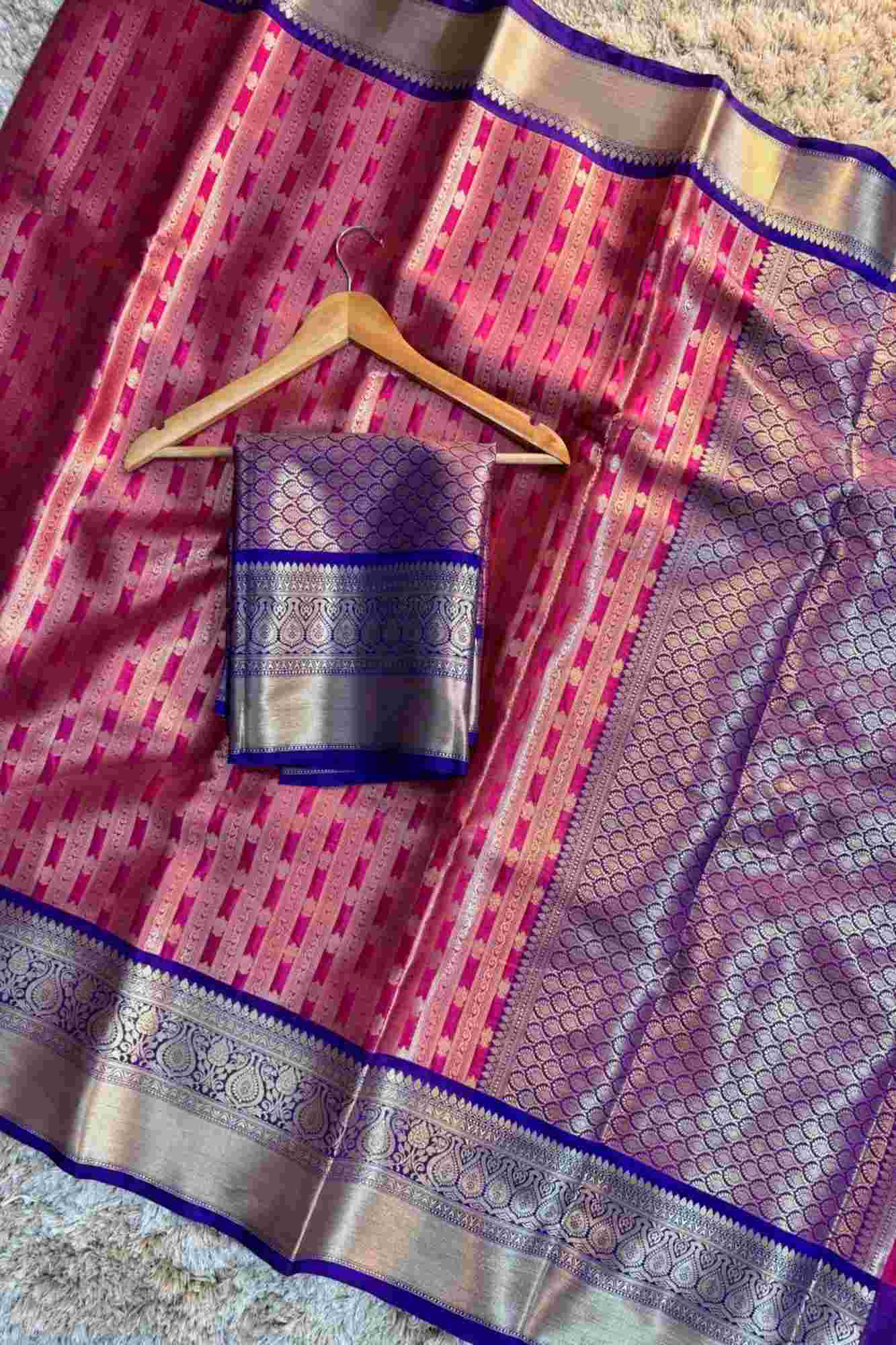 Banarasi with Golden Zari Motif weave and Grand Pallu Ready To Wear Saree