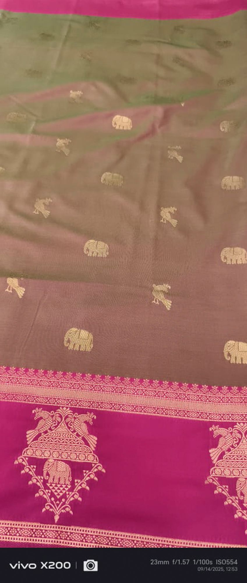 Green Dual Tone Kanchi Semi Silk Saree with Zari Buttas and Contrast Zari Border Prestitched Ready to wear saree