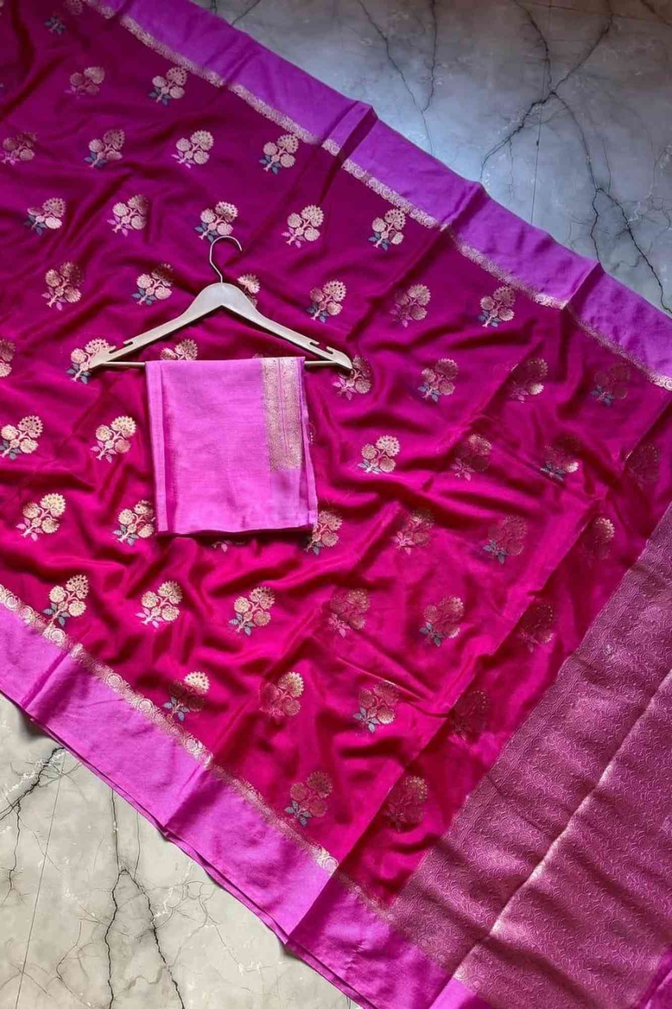 Soft Warm Silk with Meena Zari Motif Weave and Rich Border Ready To Wear Saree