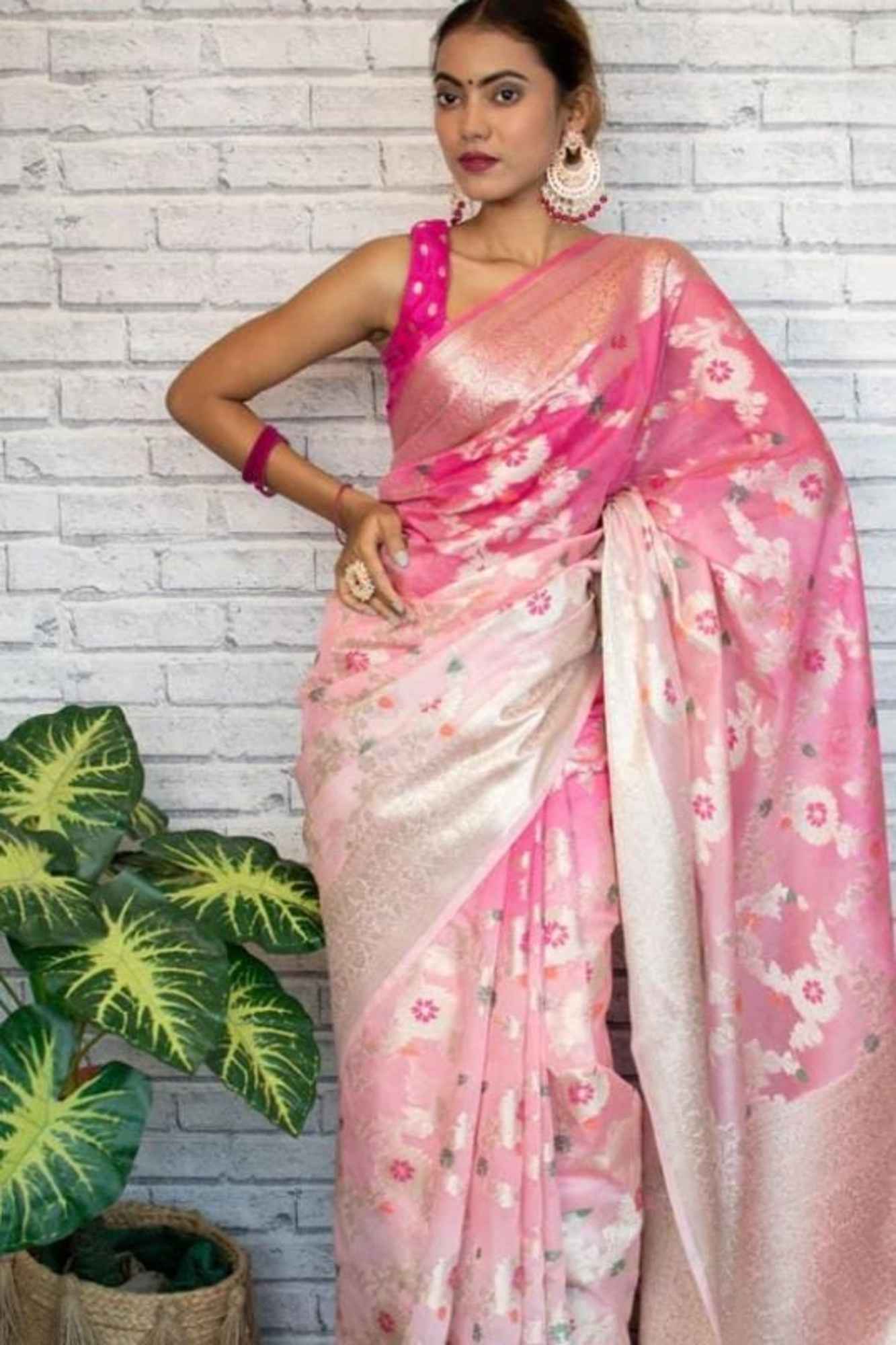 Soft Georgette Silk with Mina Jaal Weave and Zari Border Ready To Wear Saree