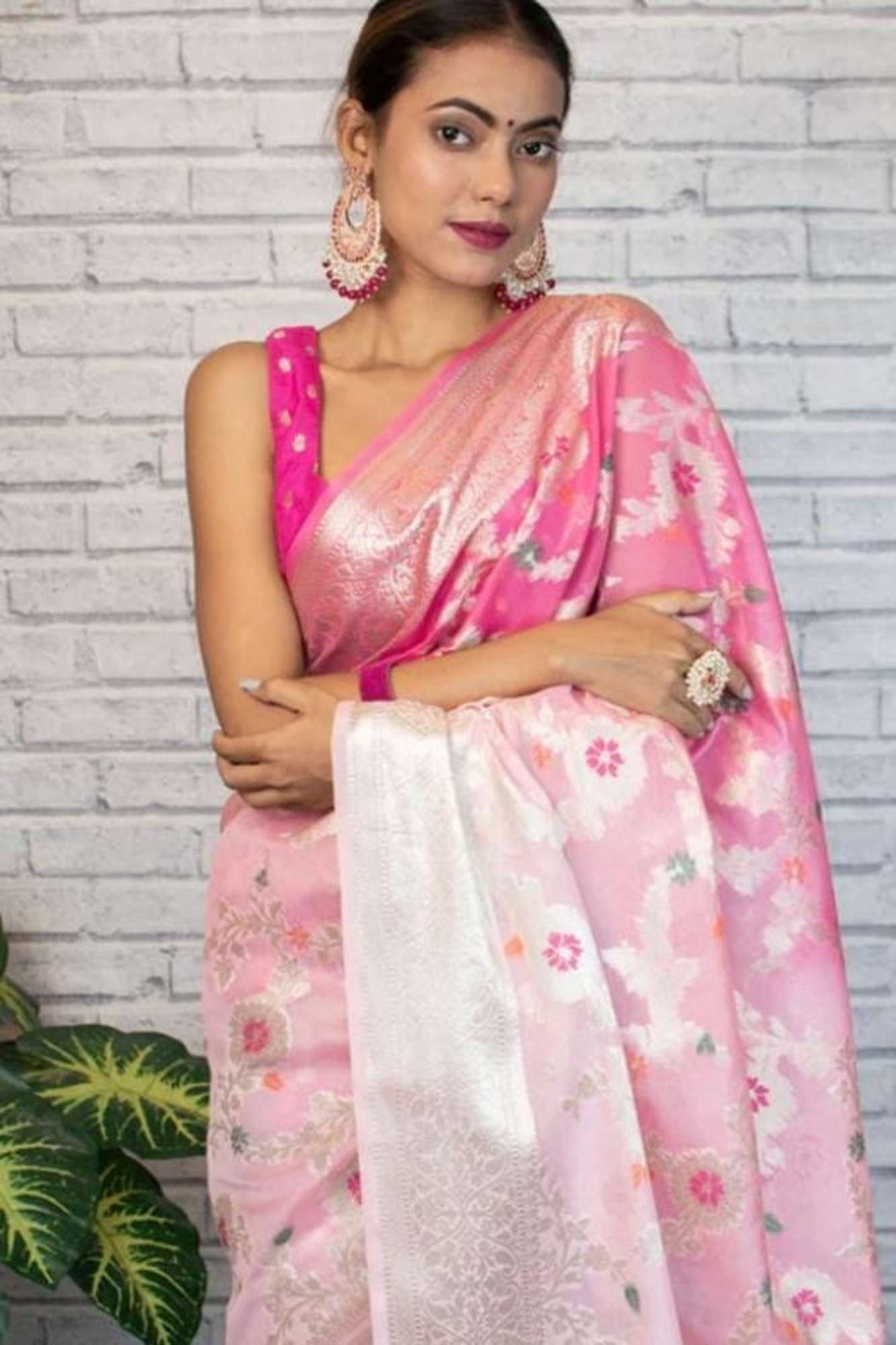 Soft Georgette Silk with Mina Jaal Weave and Zari Border Ready To Wear Saree