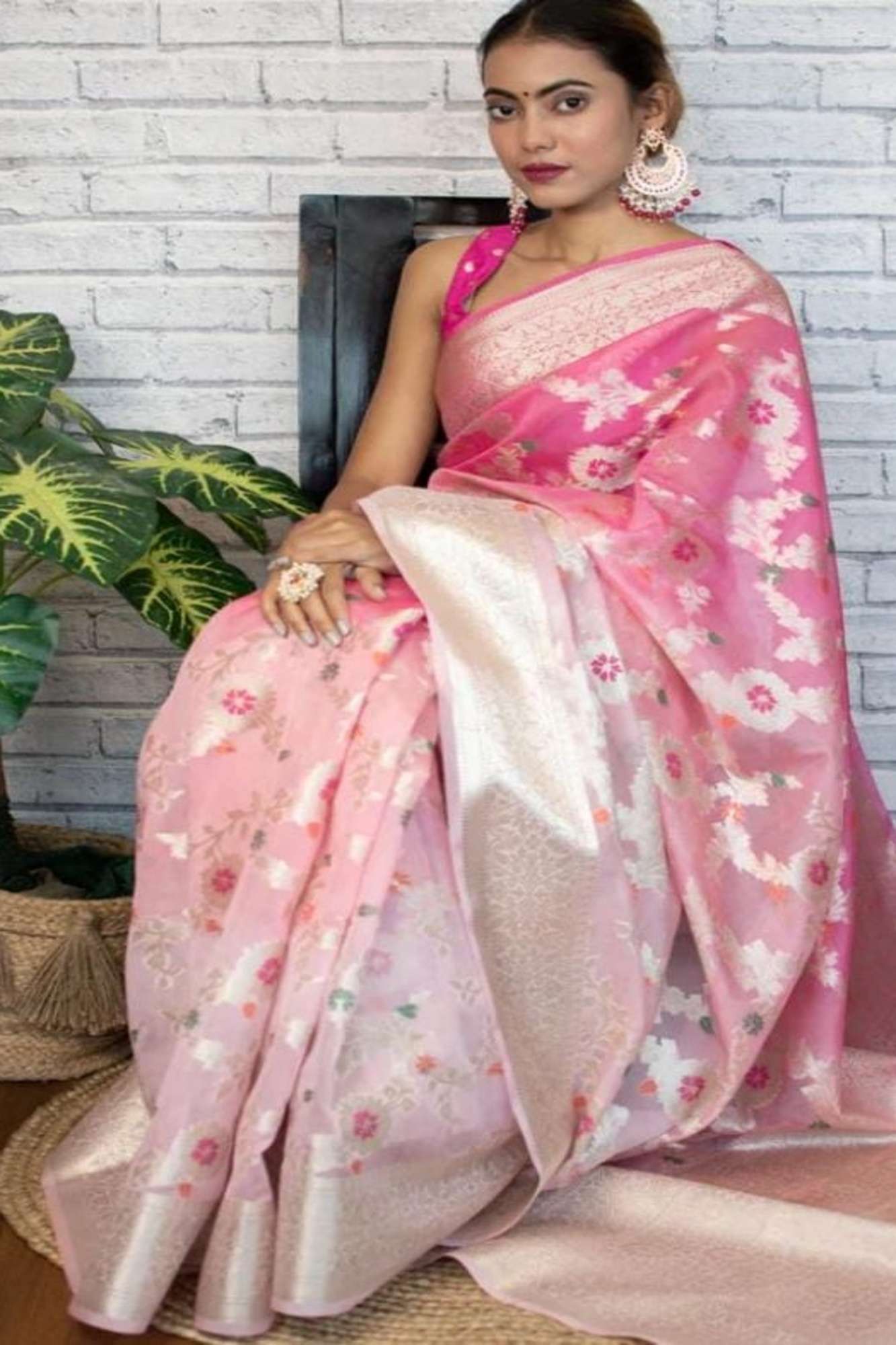 Soft Georgette Silk with Mina Jaal Weave and Zari Border Ready To Wear Saree