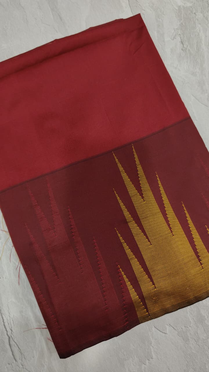 Two tone, Two side Temple Border on black Art Silk Saree | Shobitam