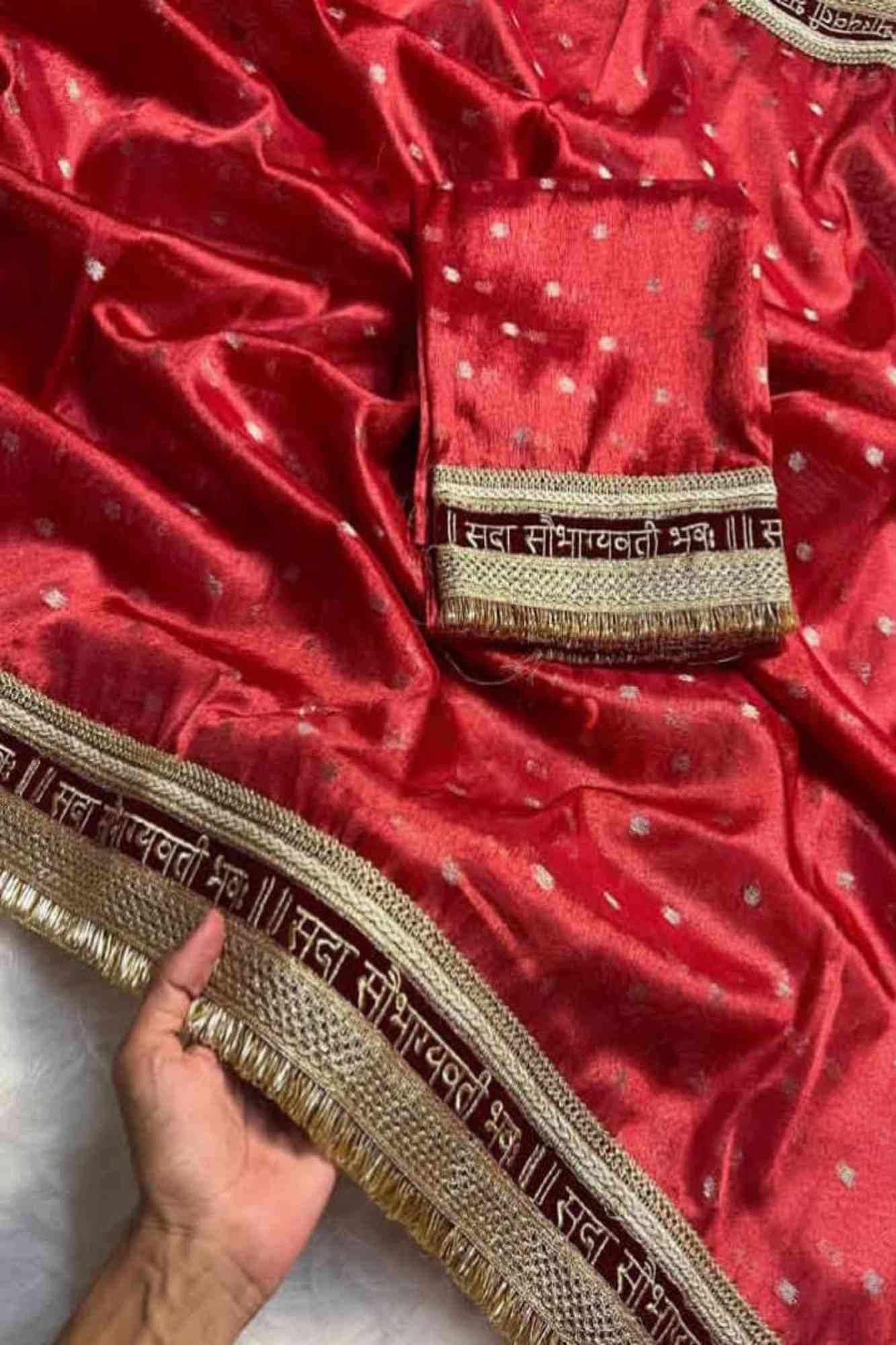 Wedding Look Special -Tissue Silk with “Sada Saubhagyavati Bhava” Zari Border With Ready to wear saree