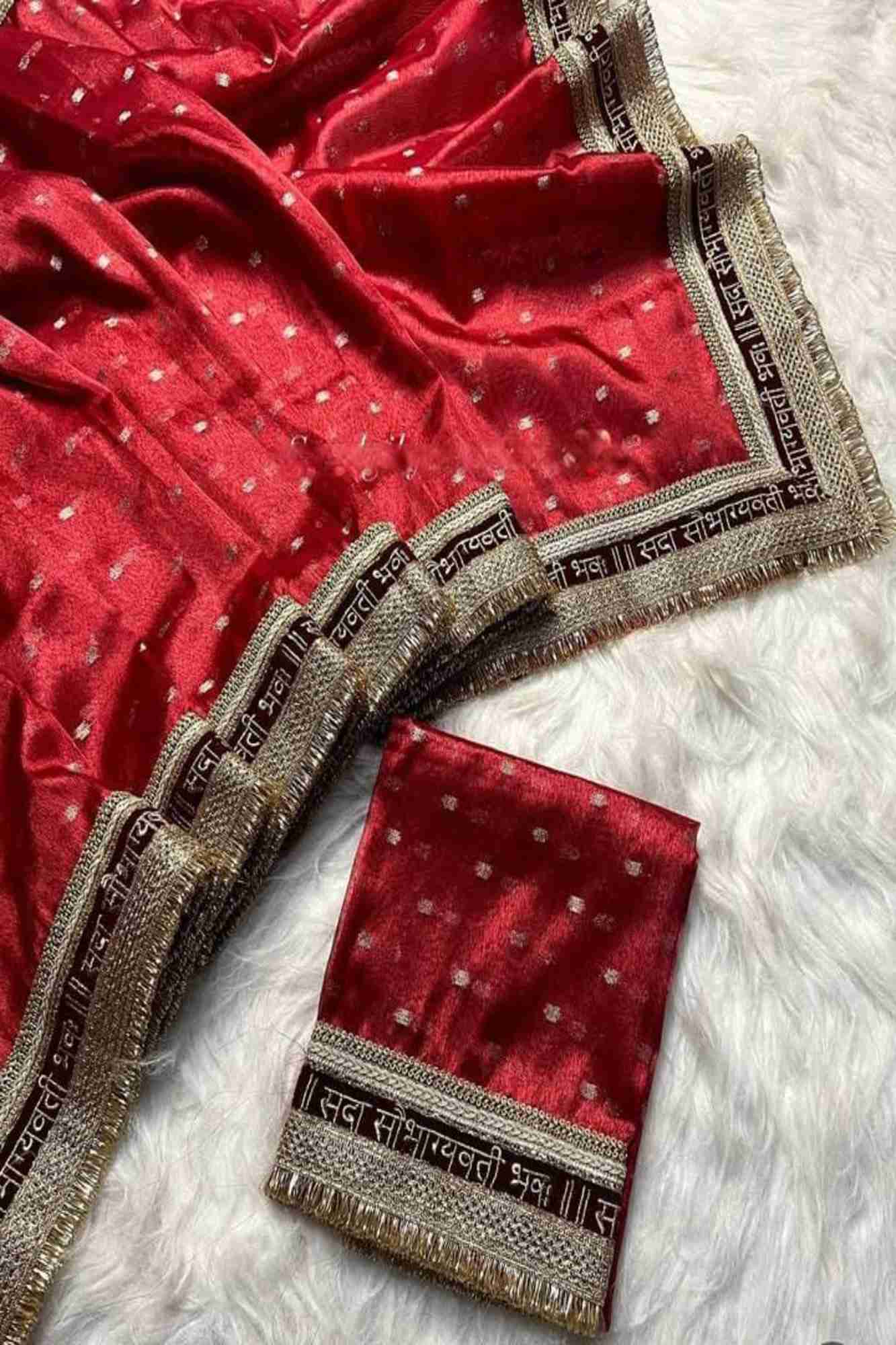 Wedding Look Special -Tissue Silk with “Sada Saubhagyavati Bhava” Zari Border With Ready to wear saree