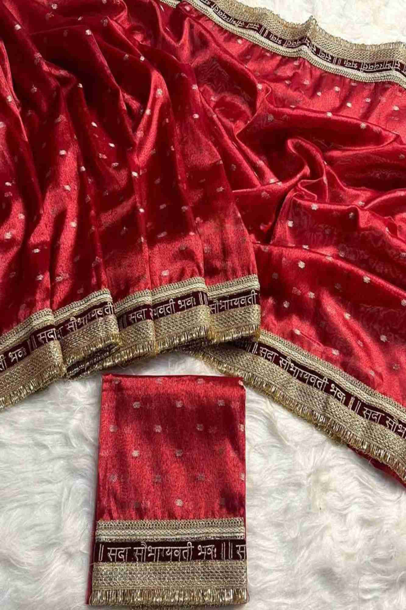 Wedding Look Special -Tissue Silk with “Sada Saubhagyavati Bhava” Zari Border With Ready to wear saree