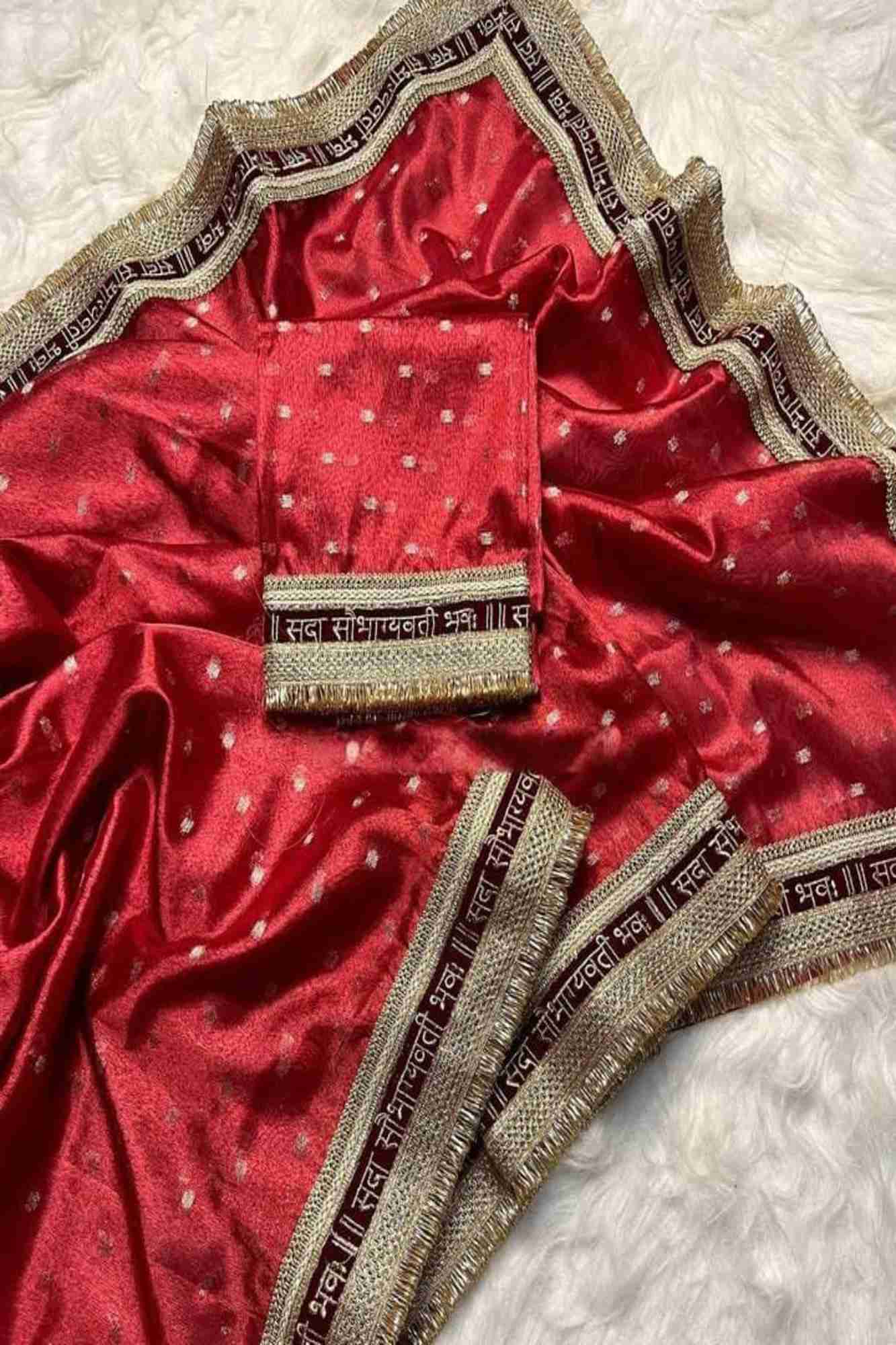 Wedding Look Special -Tissue Silk with “Sada Saubhagyavati Bhava” Zari Border With Ready to wear saree