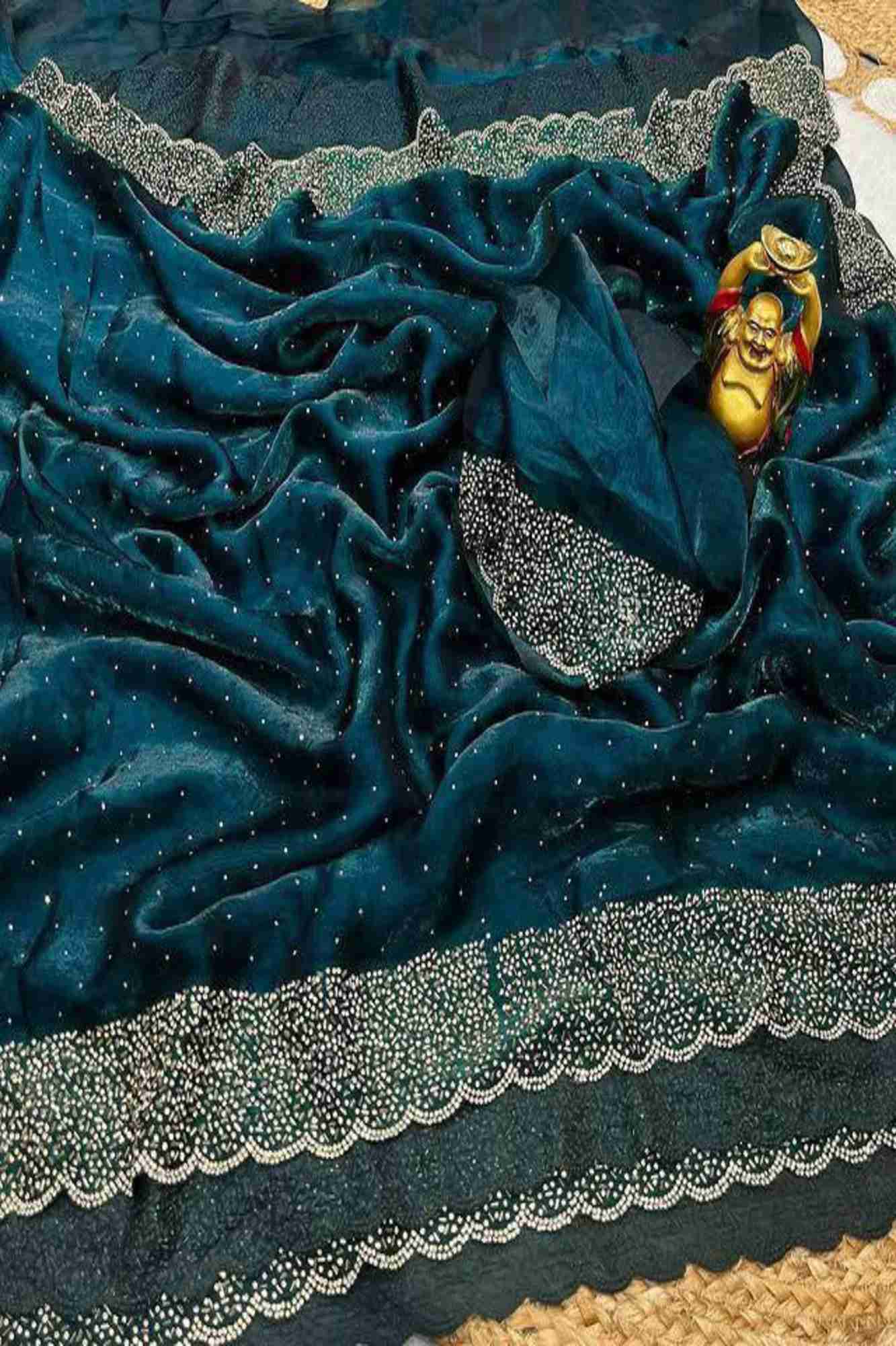 Satin Silk with Dazzling Zarkhan Diamond Work Ready To Wear Saree