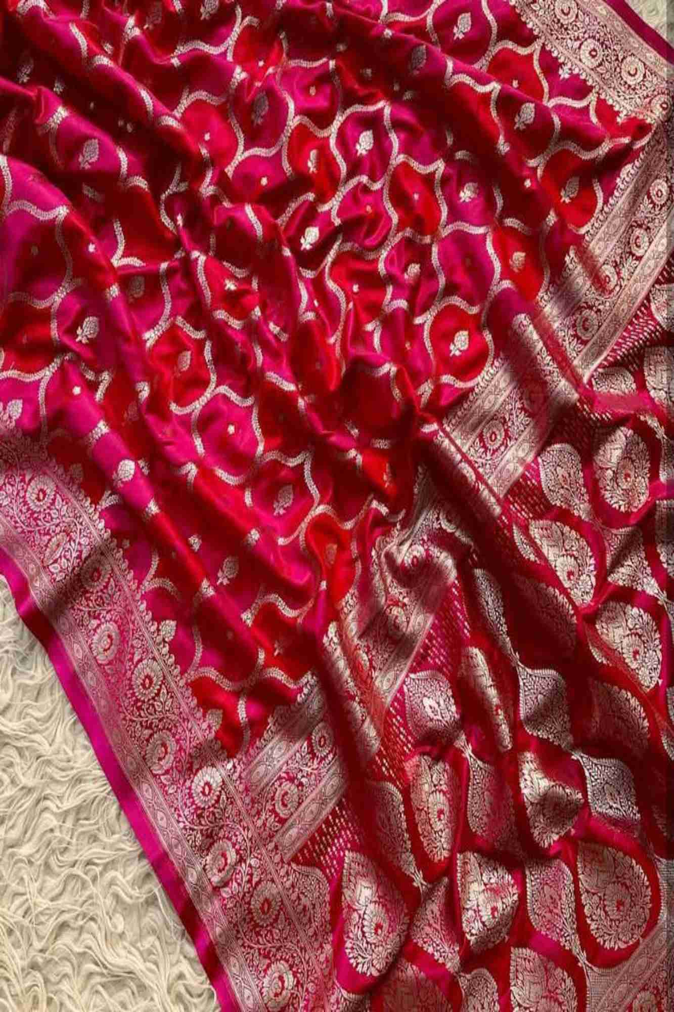 Mashru Silk with Intricate Zari Weaving and Floral Jaal Design Ready To Wear Saree