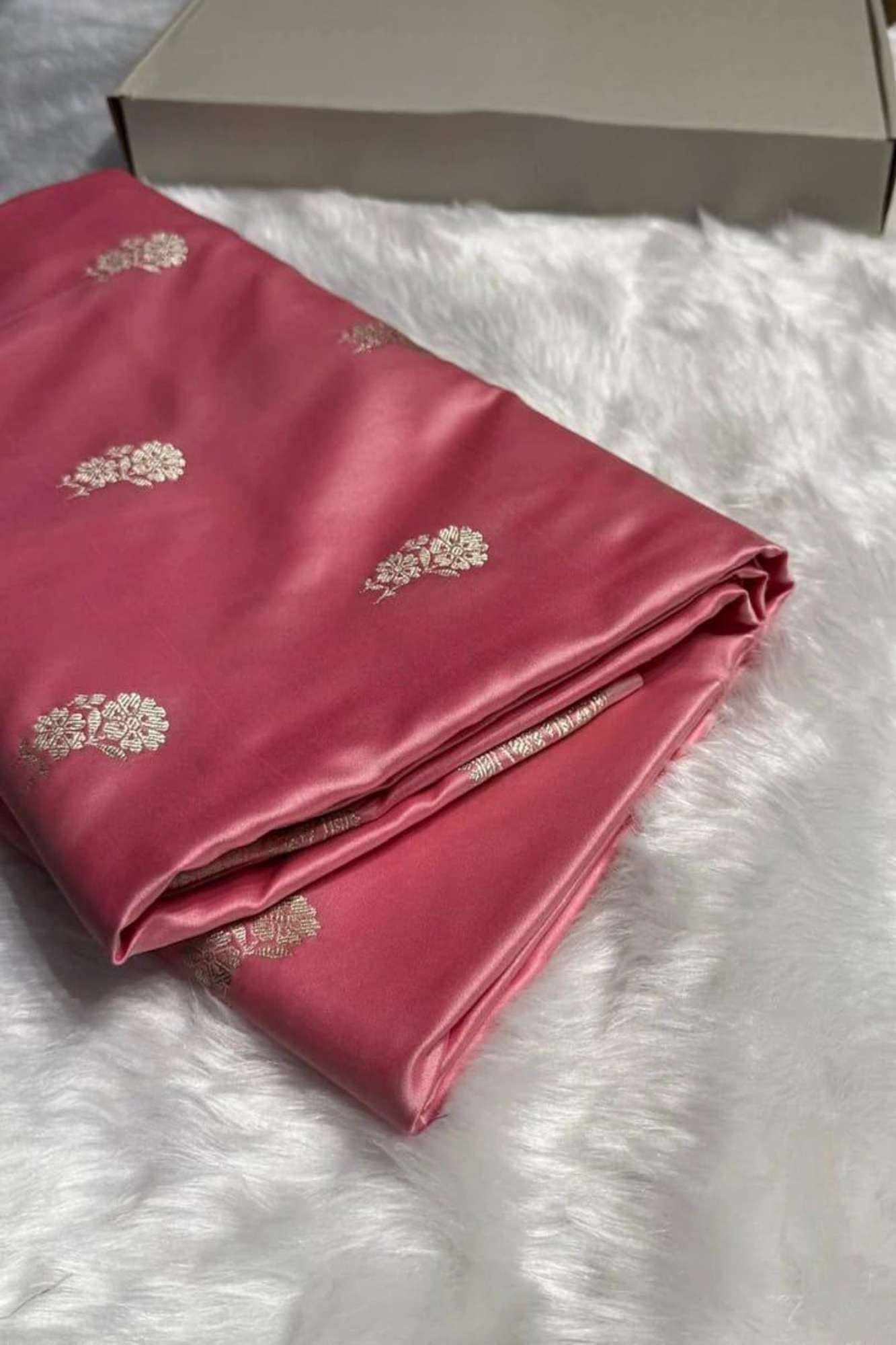 Mashru Silk with Silver Zari Floral Weaving Ready To Wear Saree