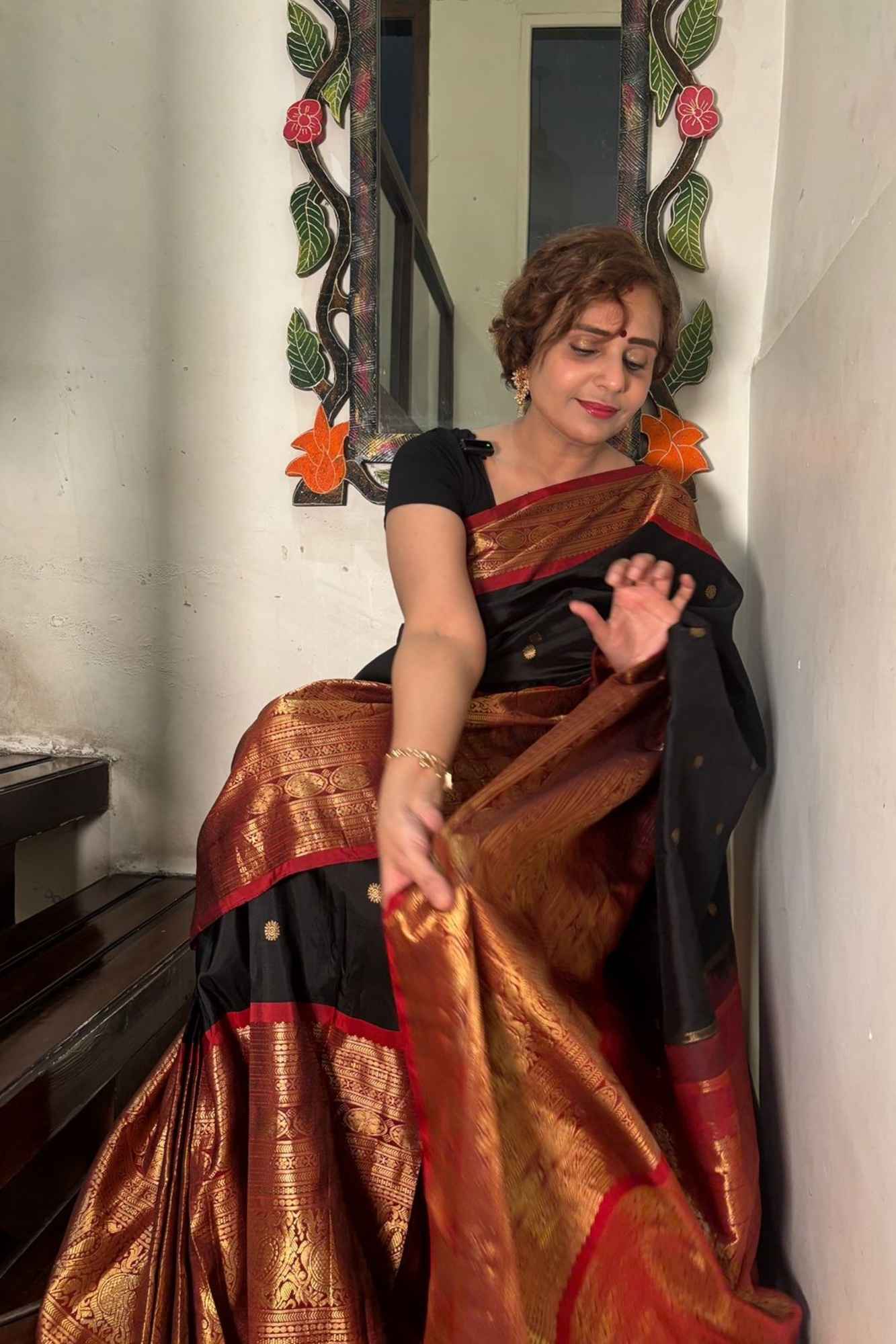 Pure Gadwal Silk Saree in Black color with extravagant 16" wide zari Border | SILK MARK CERTIFIED