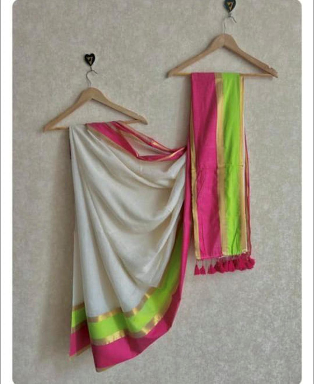 Pastel Striped Mul Cotton with Playful Tassel Border Ready To wear Saree