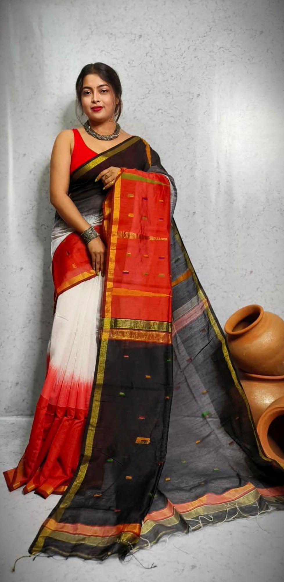 Cotton-Silk with Ganga Jamuna Border Ready To Wear Saree