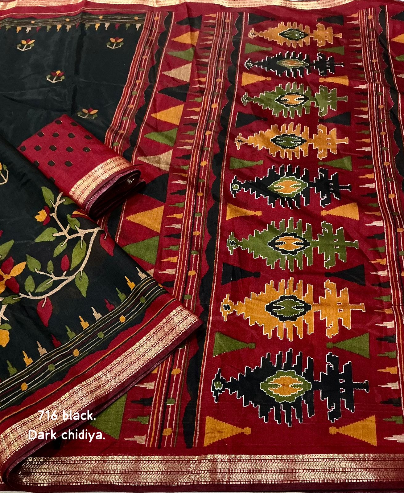 Soft cotton style printed with zari pattu woven border. Ready To Wear Saree