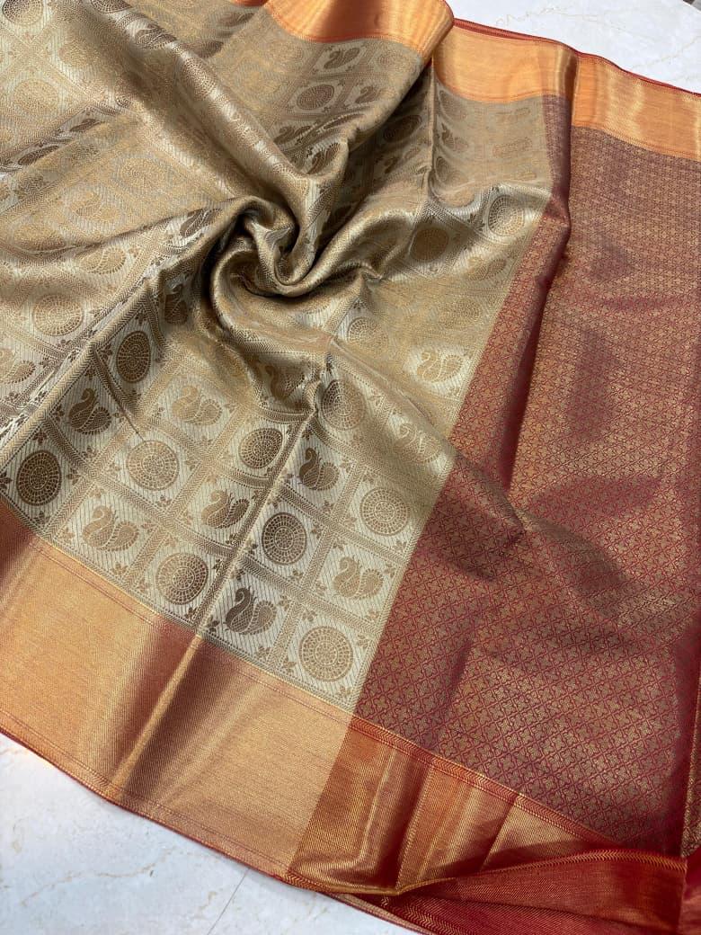 Nita Ambani Inspired Soft Tissue Silk With Zari weaving Ready To Wear Saree