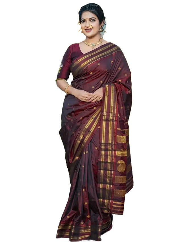 Silk with Gold Zari Checks & Traditional Border Ready To Wear Saree