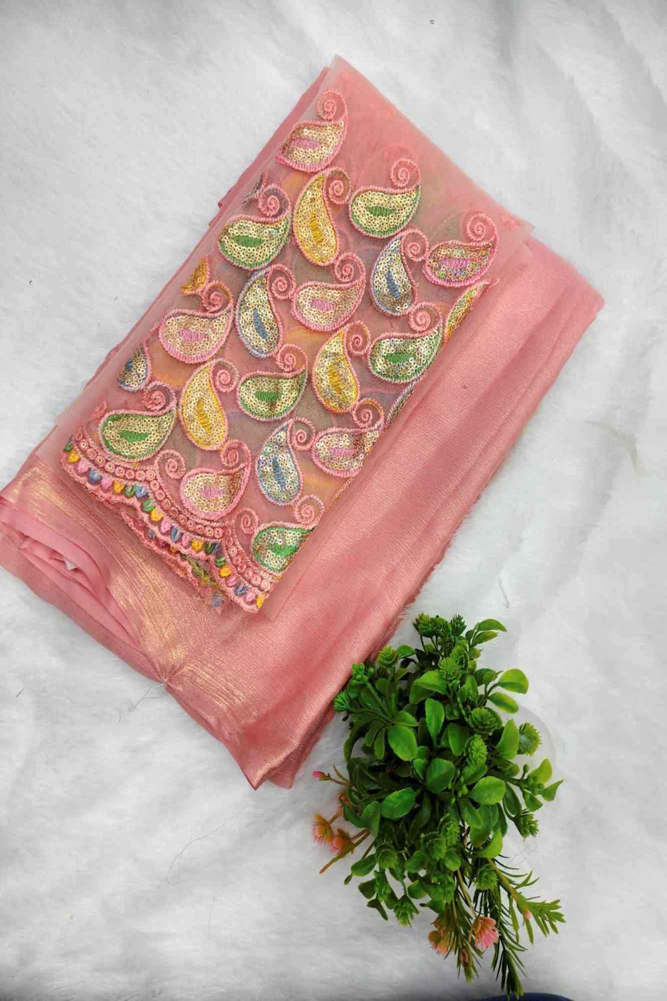 Paer Wear Georgette chinon With Multi-Color Embroidery Blouse Wrap in 1 minute Saree