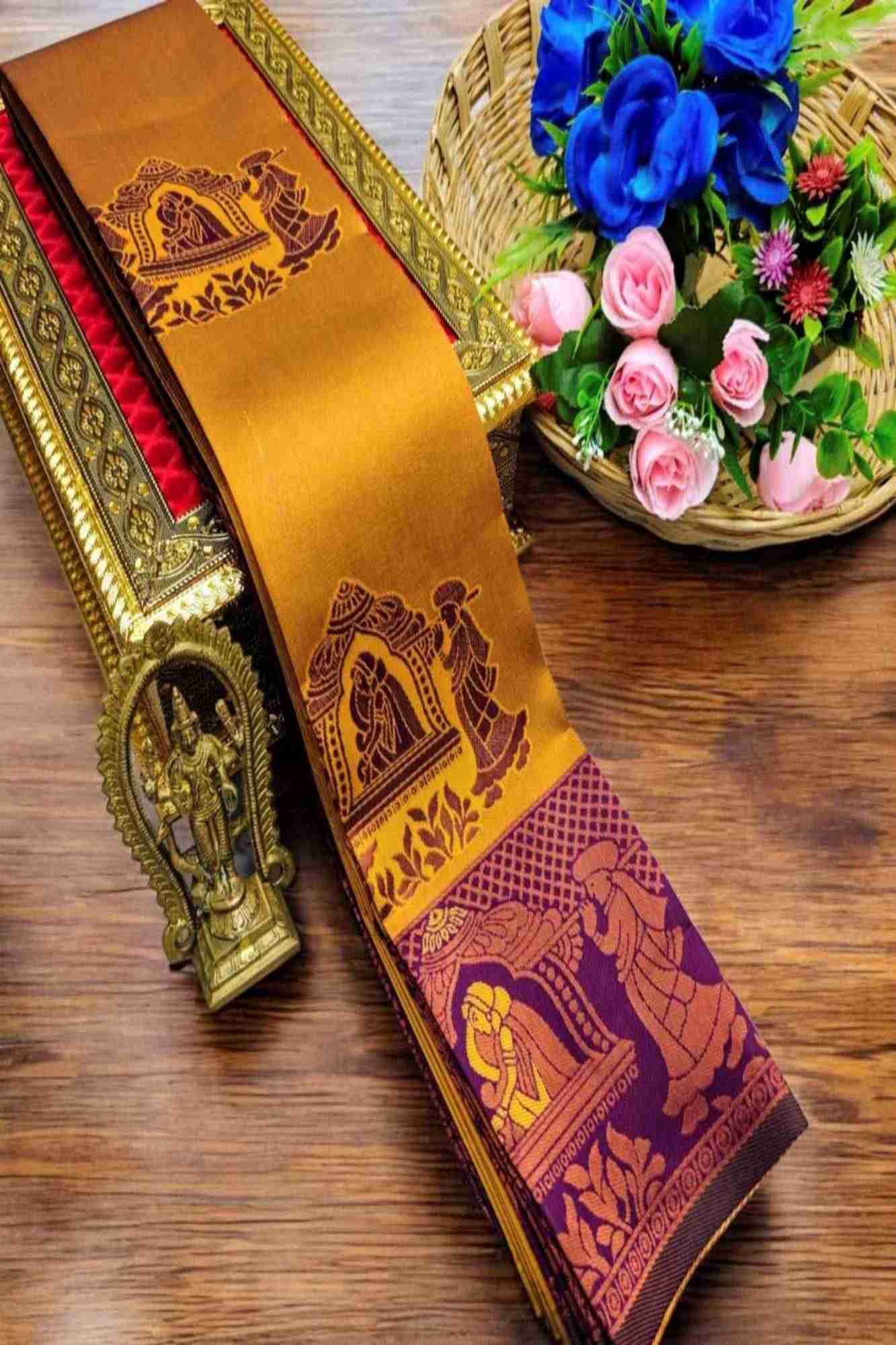 Rich Embossed Pallaku Design with Contrast Border & Soft Silk One-Minute Drape