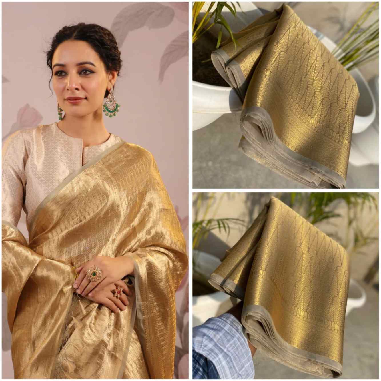 Banarasi Silk Blend Embossed Handloom Saree with Paisley Weaving & Contrast Border,Pallu