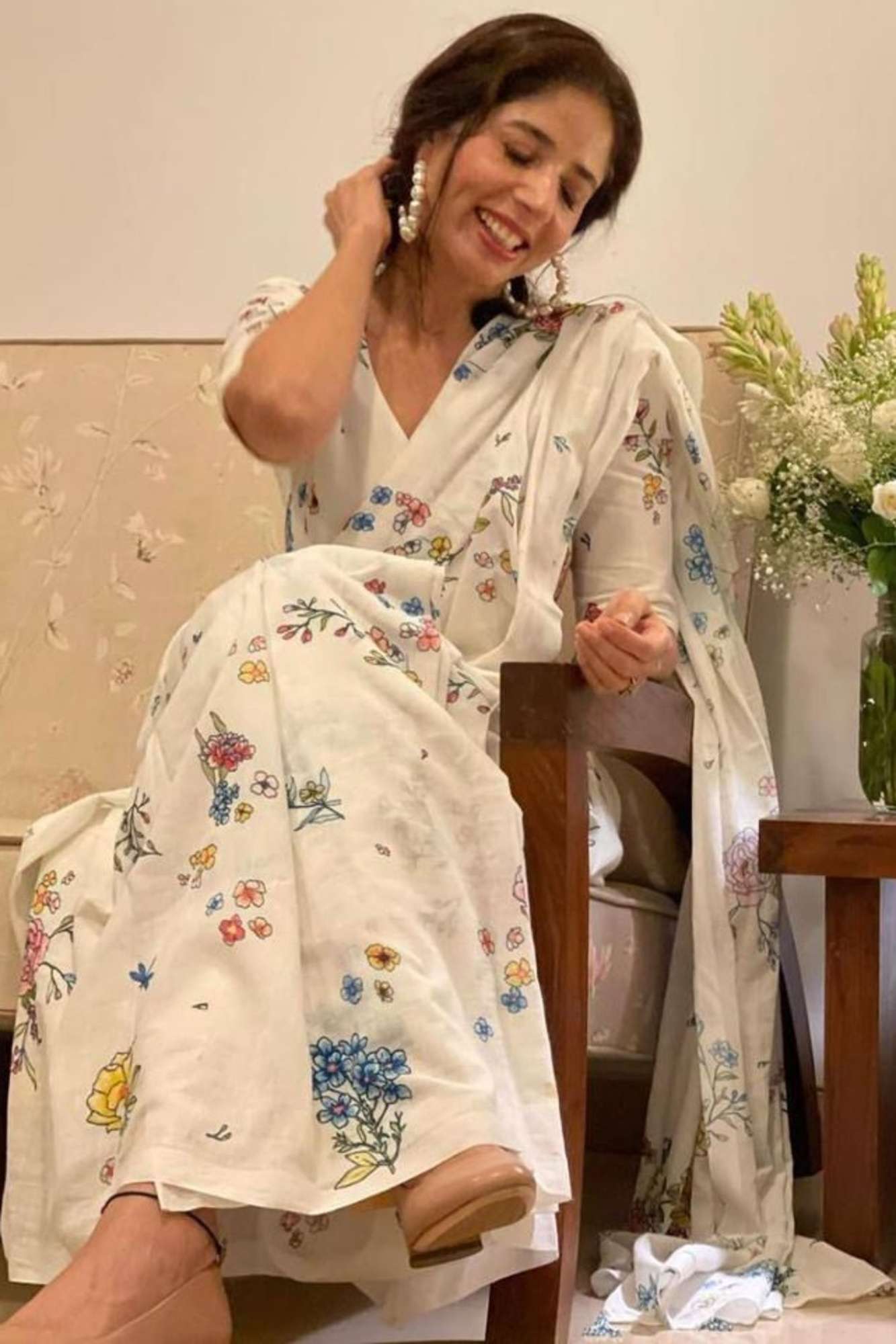 Exquisite Cotton Linen Saree with Digital Floral Print – 1 Minute Saree